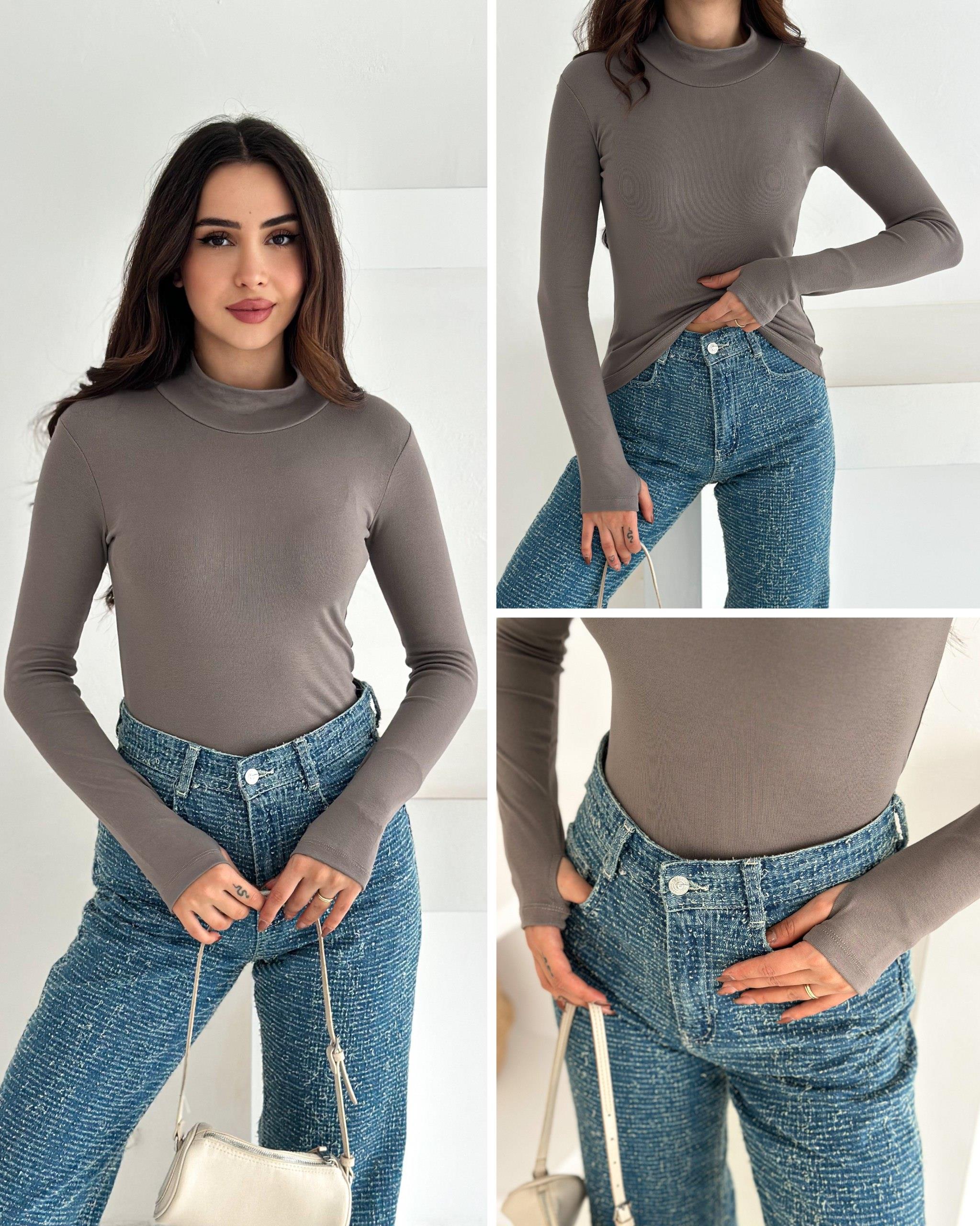 Kadın Yarım Balıkçı Yaka Parmak Geçmeli Full Likralı Buzz Body