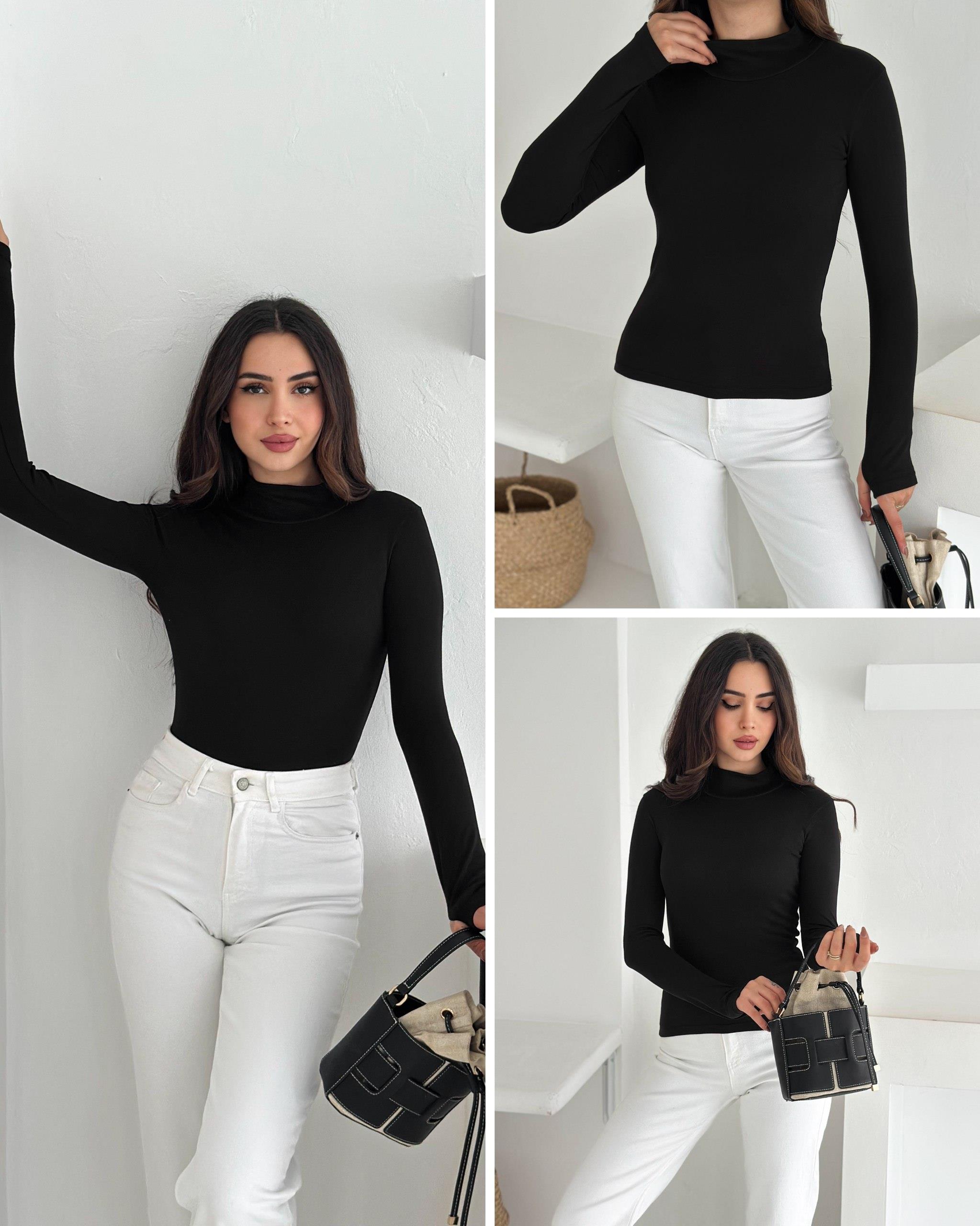Kadın Yarım Balıkçı Yaka Parmak Geçmeli Full Likralı Buzz Body