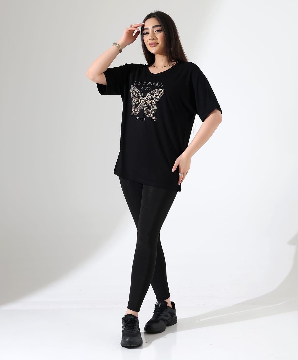 Leopar Kelebek Desenli Bluz