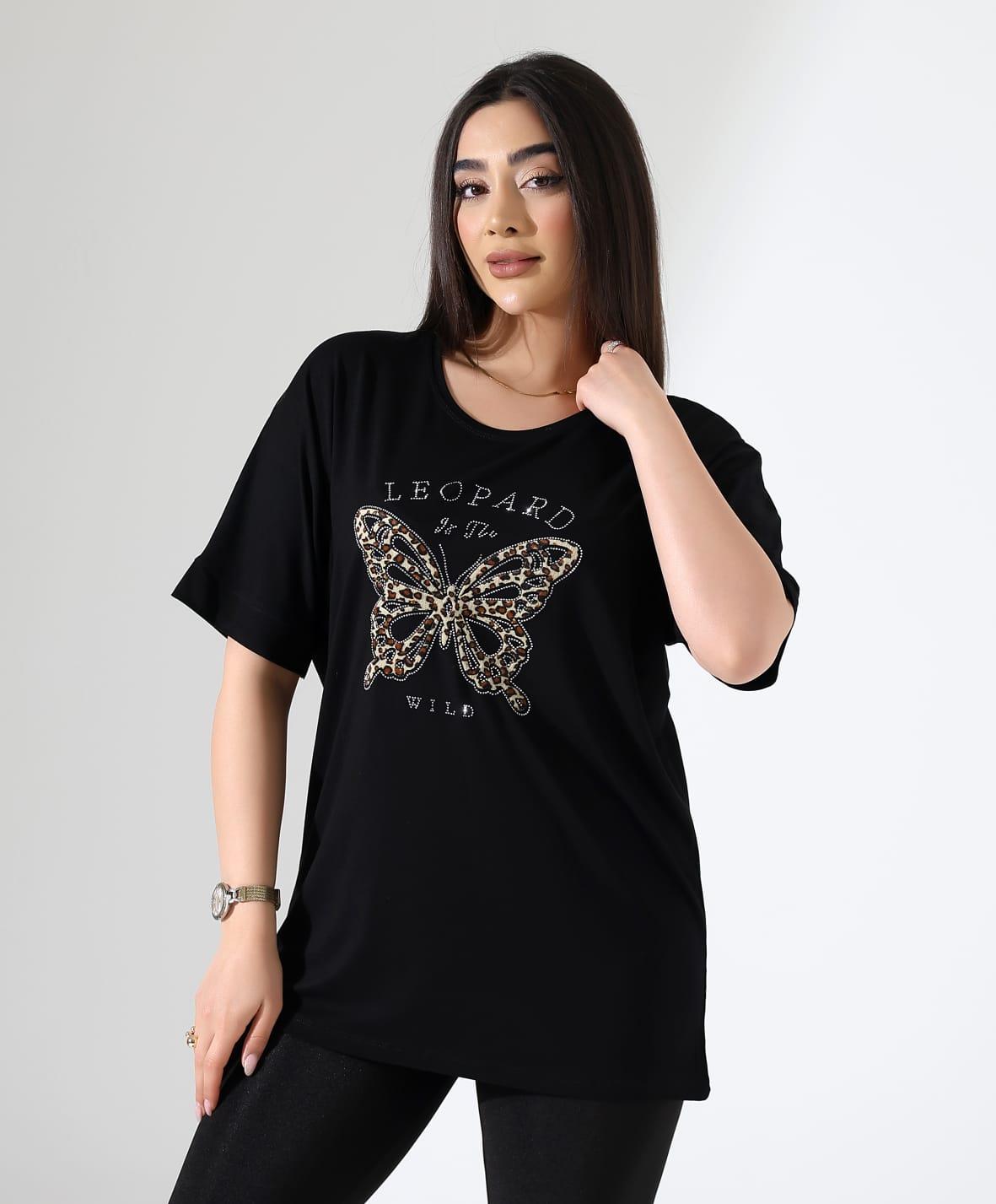 Leopar Kelebek Desenli Bluz