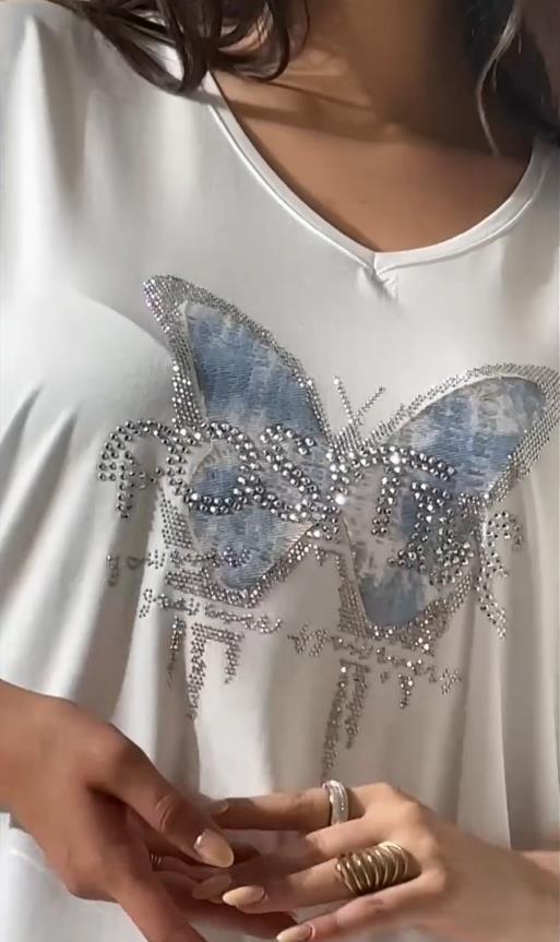 Leopar Kelebek Desenli Bluz