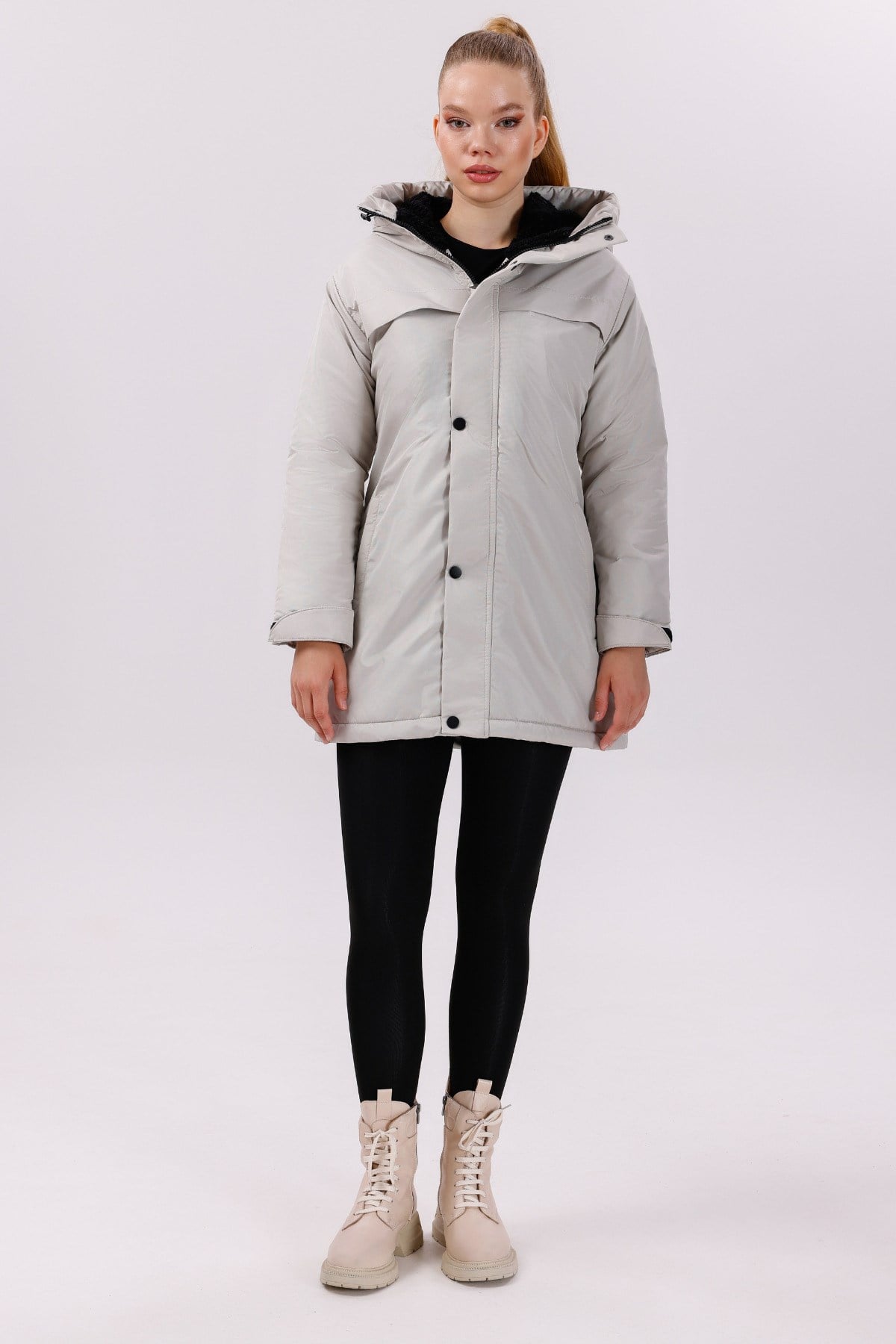 Freemen-Freemen Taş Kadın Mont Kaban Parka | Su ve rüzgar geçirmez Kapüşonlu Polarlı, Sepette İndirim