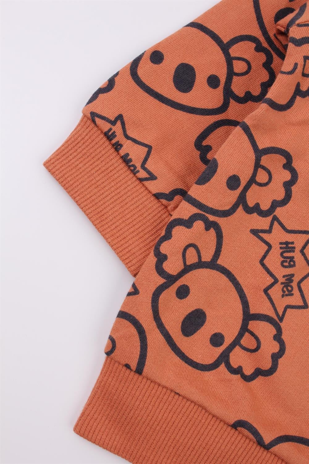Basic İnterlok Turuncu Koala Baskılı Bisiklet Yaka Çıtçıtlı Bebek Sweatshirt