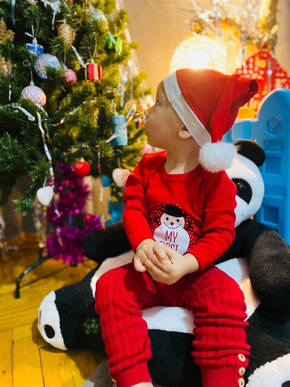 Christmas Noel Yeni Yıl Yılbaşı Ponponlu Noel Baba Şapkalı My First Christmas Kardan Adam Baskılı Bebek Body ve Şapka