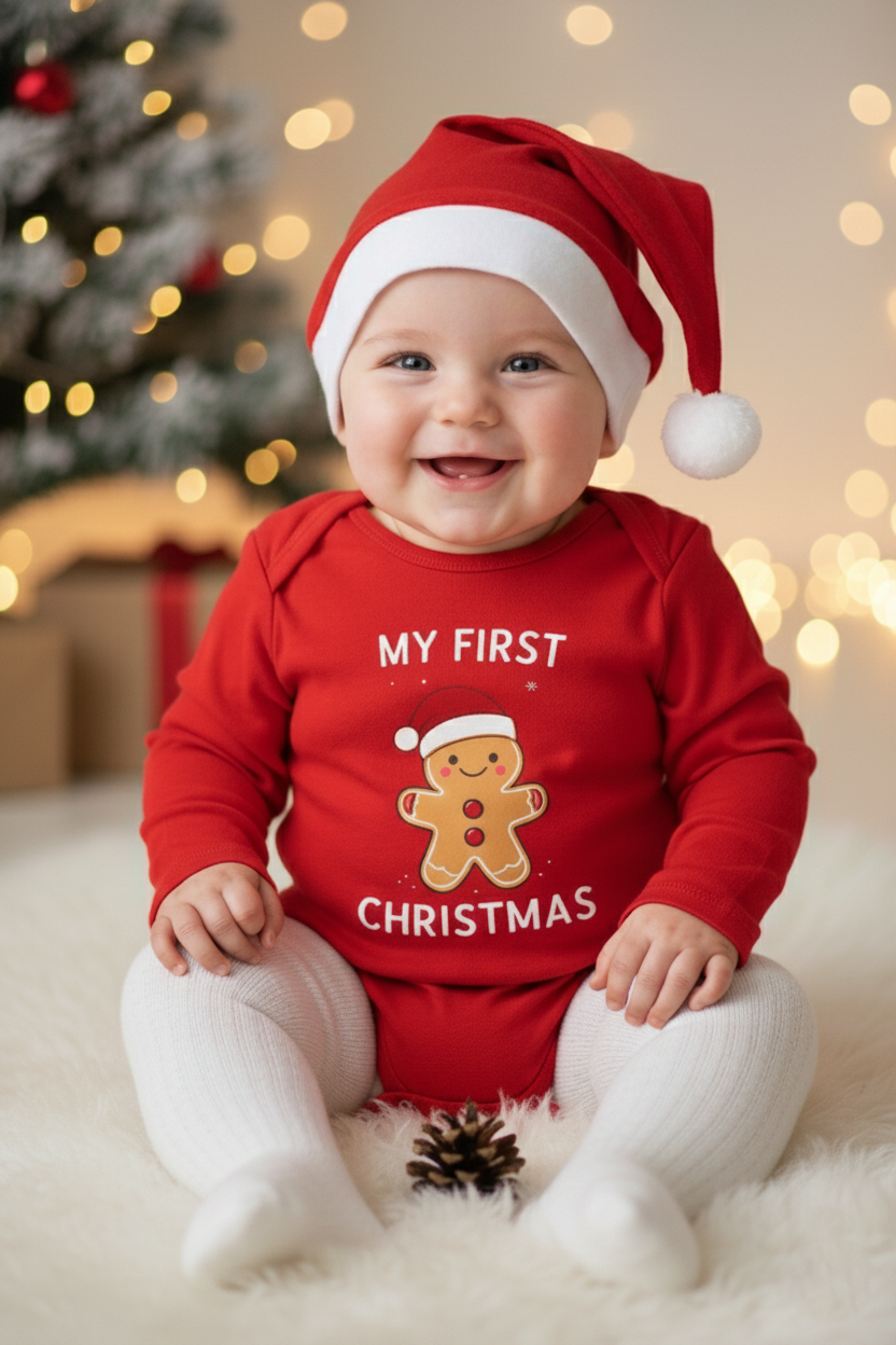 First Christmas Bebek Yılbaşı Kostümü Yeni yıl Seti Noel Şapkalı