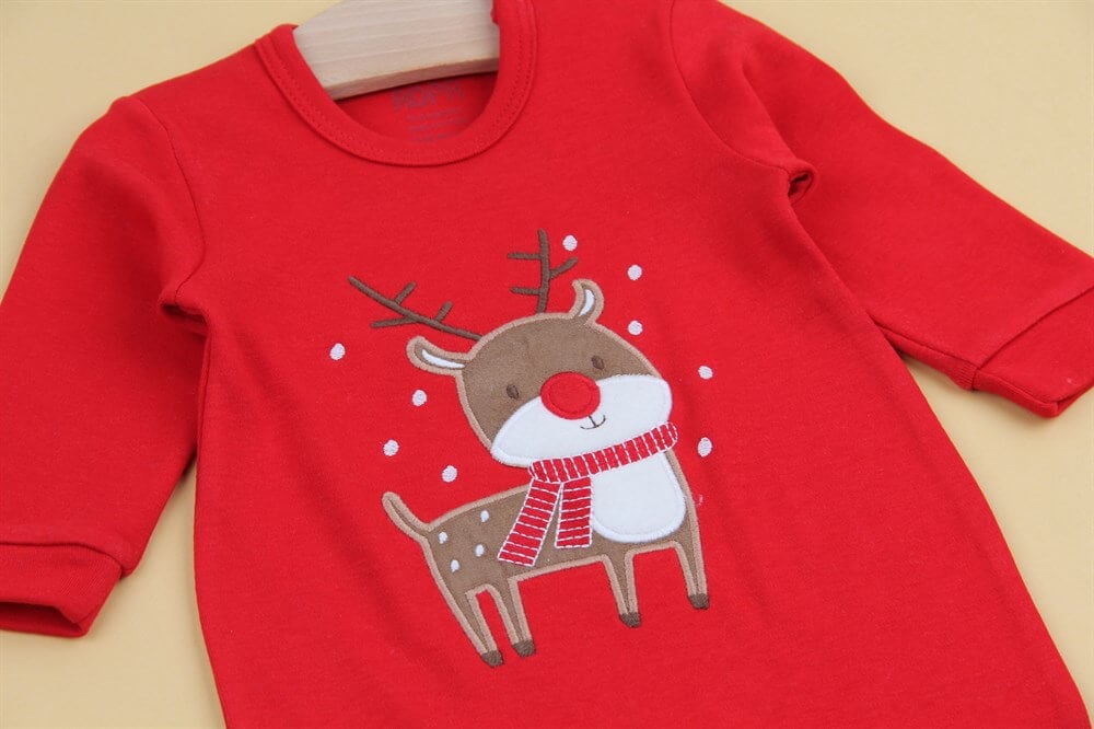 Geyik Nakışlı Patiksiz Yeniyıl Bebek Tulumu Christmas Bebek Tulumu Yeni Yıl Bebek Hediyesi