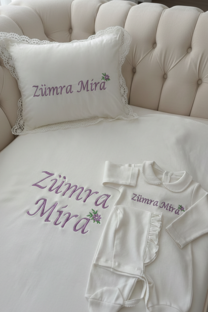 İsimli Kız Hastane Çıkışı 5'li Bebe Yaka İsme Özel Set