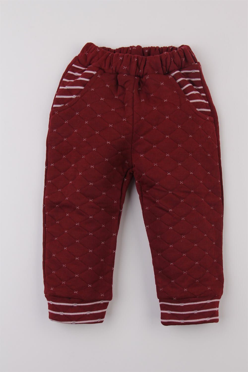 Kapitone Cepli Bordo Kışlık Bebek Çocuk Pantolon Eşofman Altı Kalın Tek Alt Kreş Eşortman Altı Pijama Gecelik