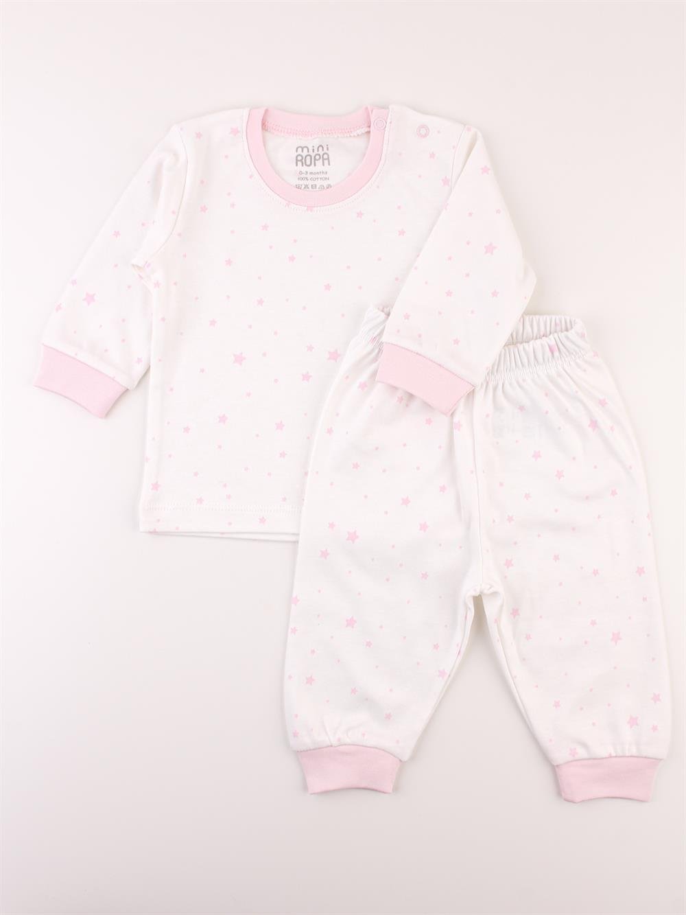 Kız Bebek Çocuk Pijama Takımı 0 - 6 Yaş Pembe Yıldızlı