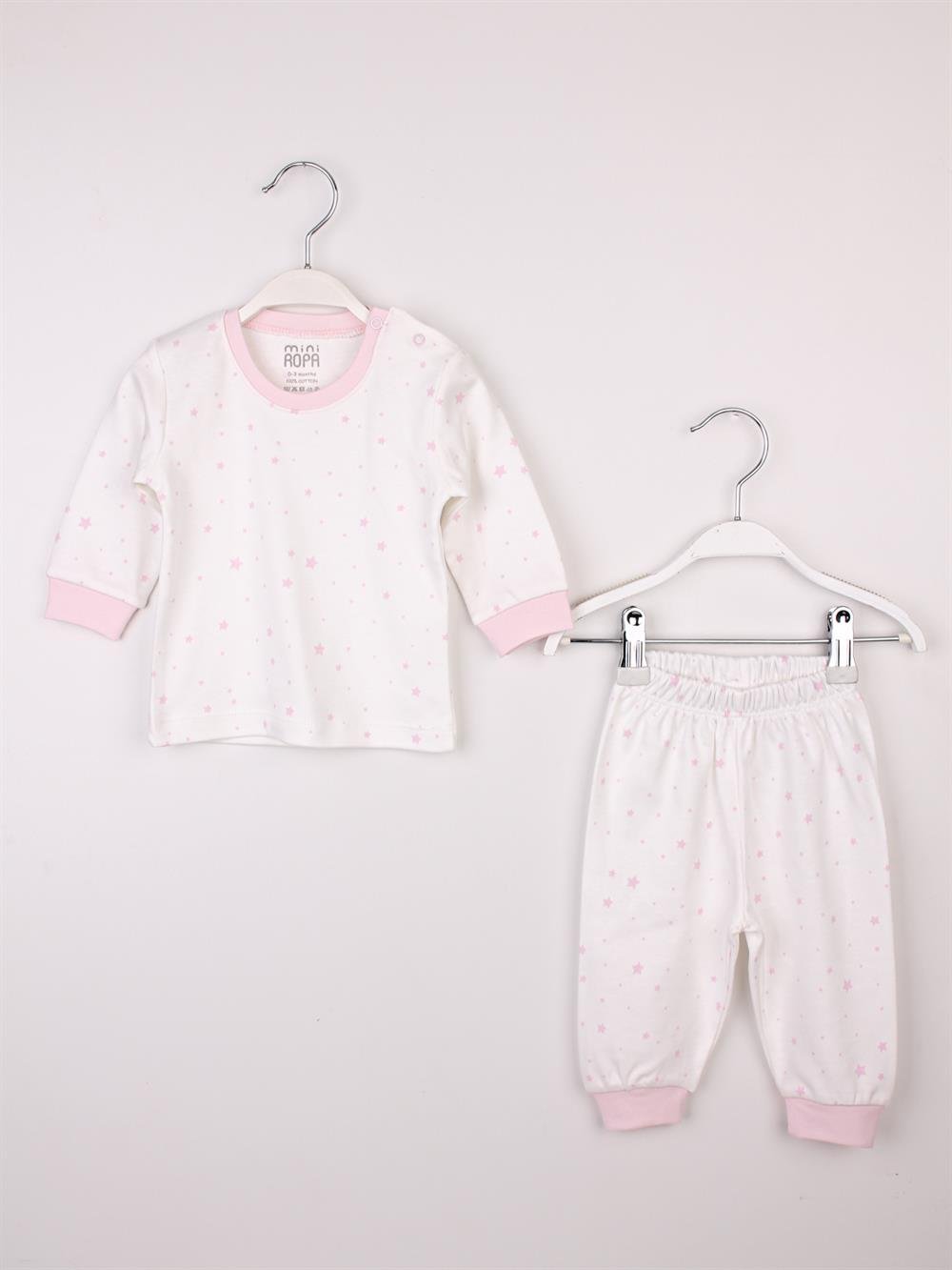 Kız Bebek Çocuk Pijama Takımı 0 - 6 Yaş Pembe Yıldızlı