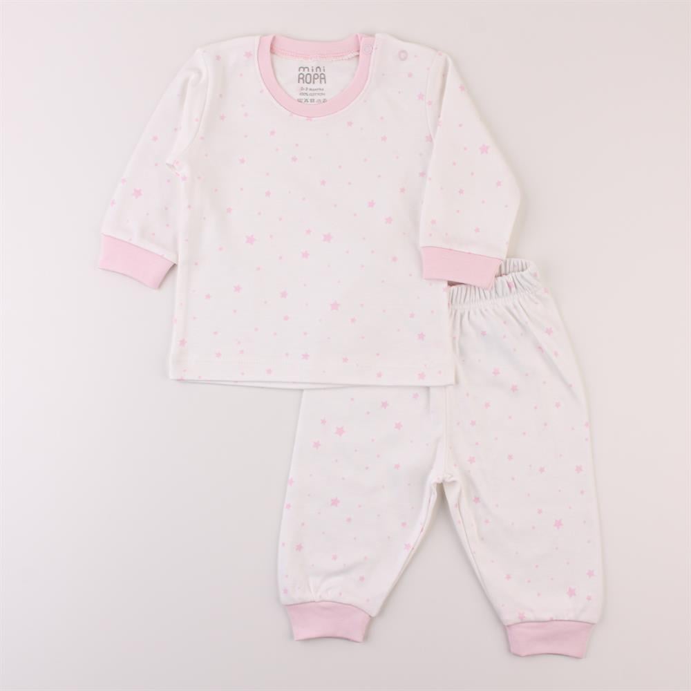 Kız Bebek Çocuk Pijama Takımı 0 - 6 Yaş Pembe Yıldızlı