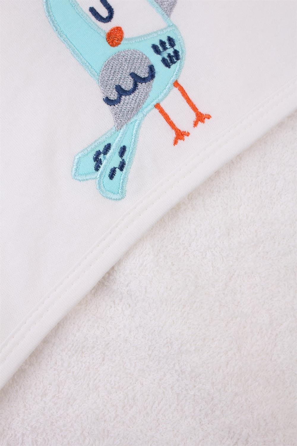 Kuş Desenli Unisex Bebek Havlusu Ekru