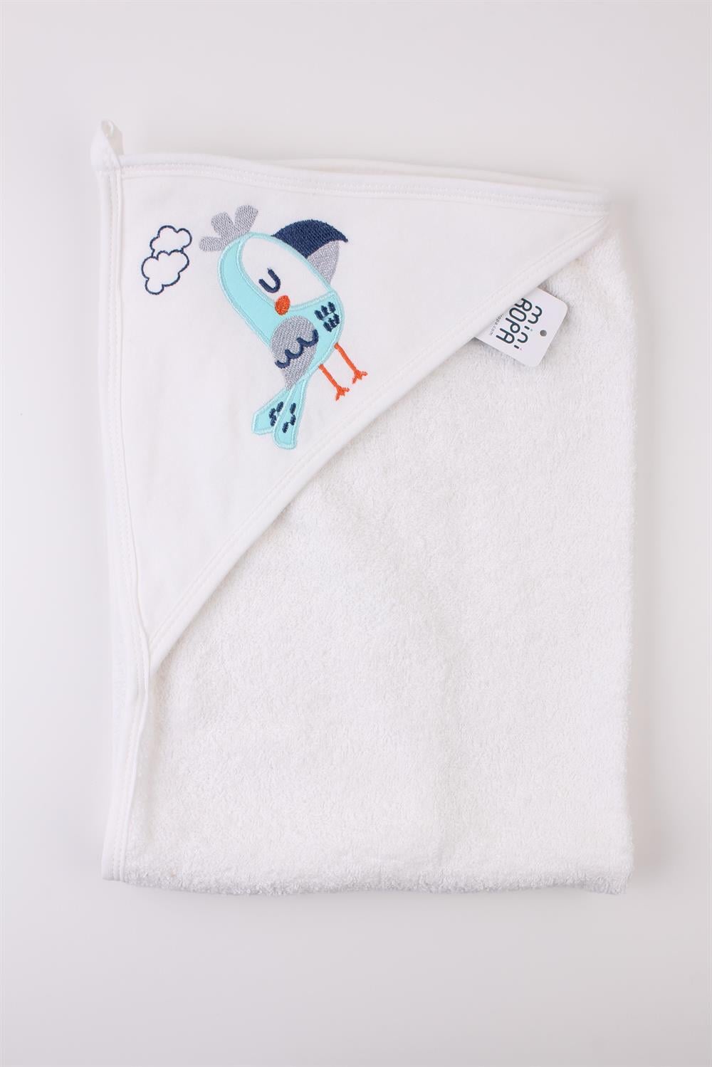 Kuş Desenli Unisex Bebek Havlusu Ekru