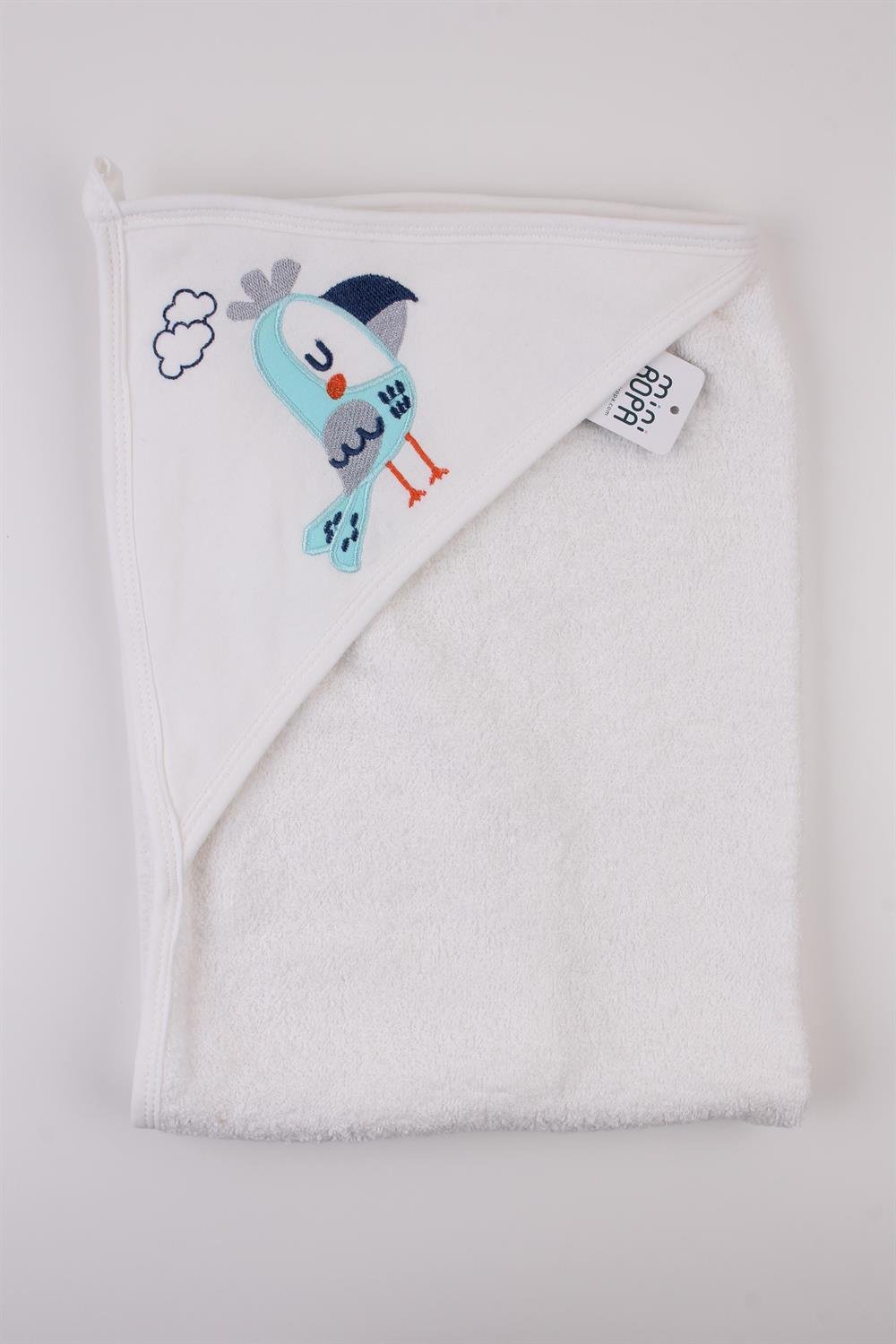 Kuş Desenli Unisex Bebek Havlusu Ekru