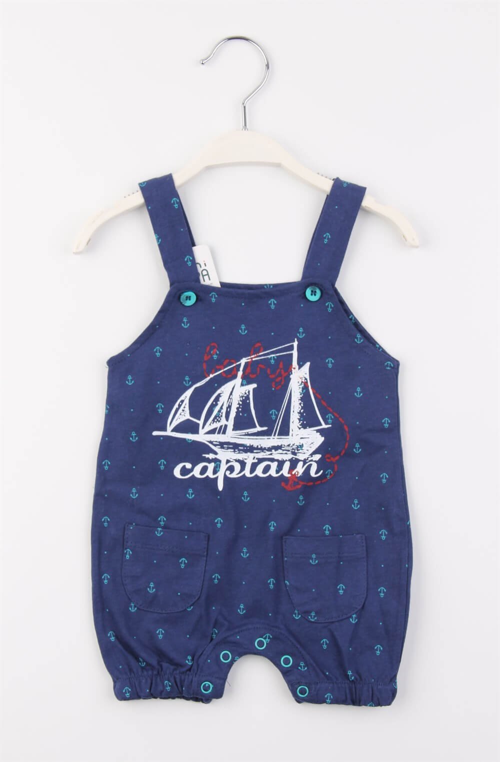 Lacivert Captain Baskılı Erkek Yazlık Kısa Salopet Tulum