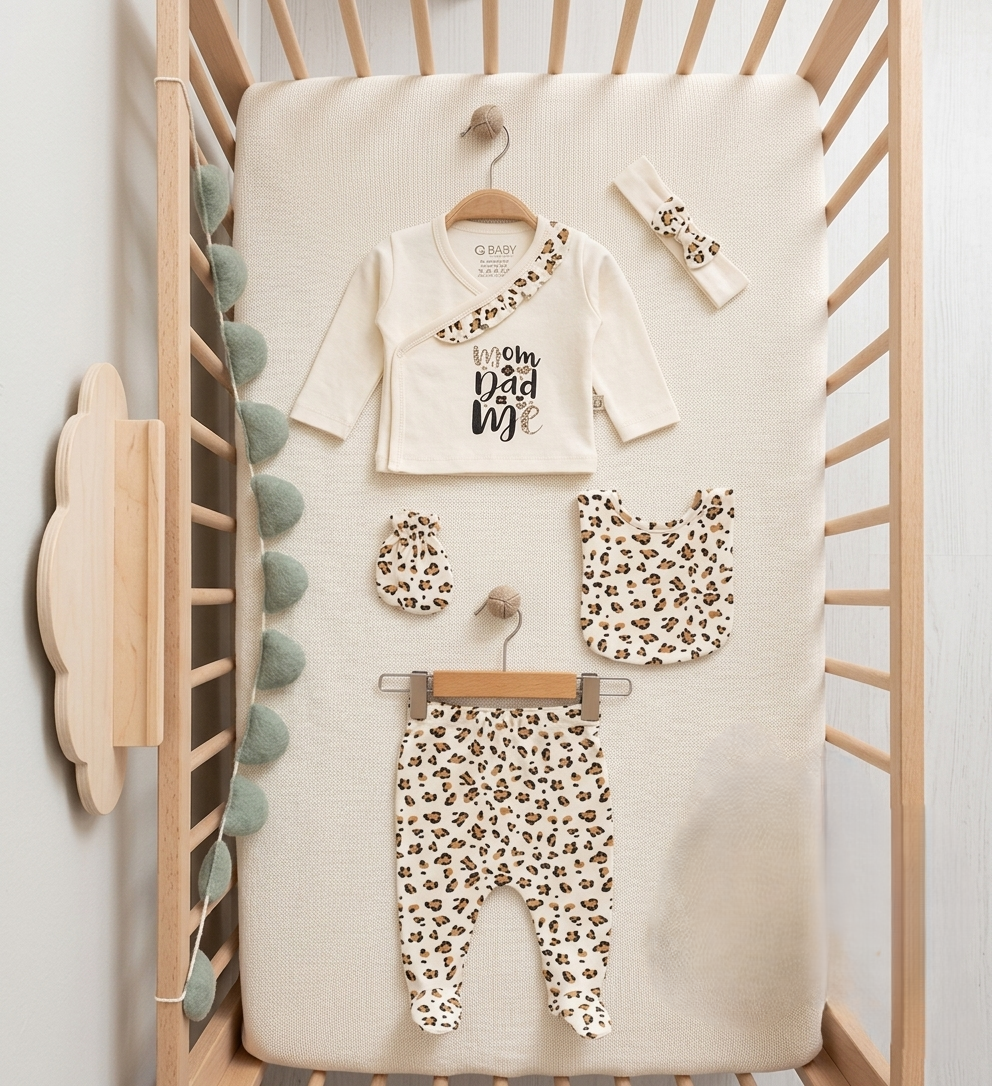 Leopar Desenli Bebek Yenidoğan Seti