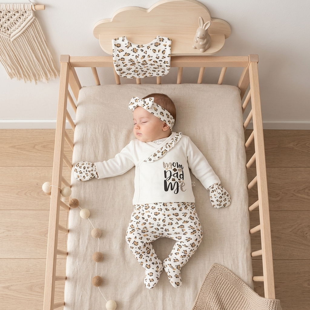 Leopar Desenli Bebek Yenidoğan Seti