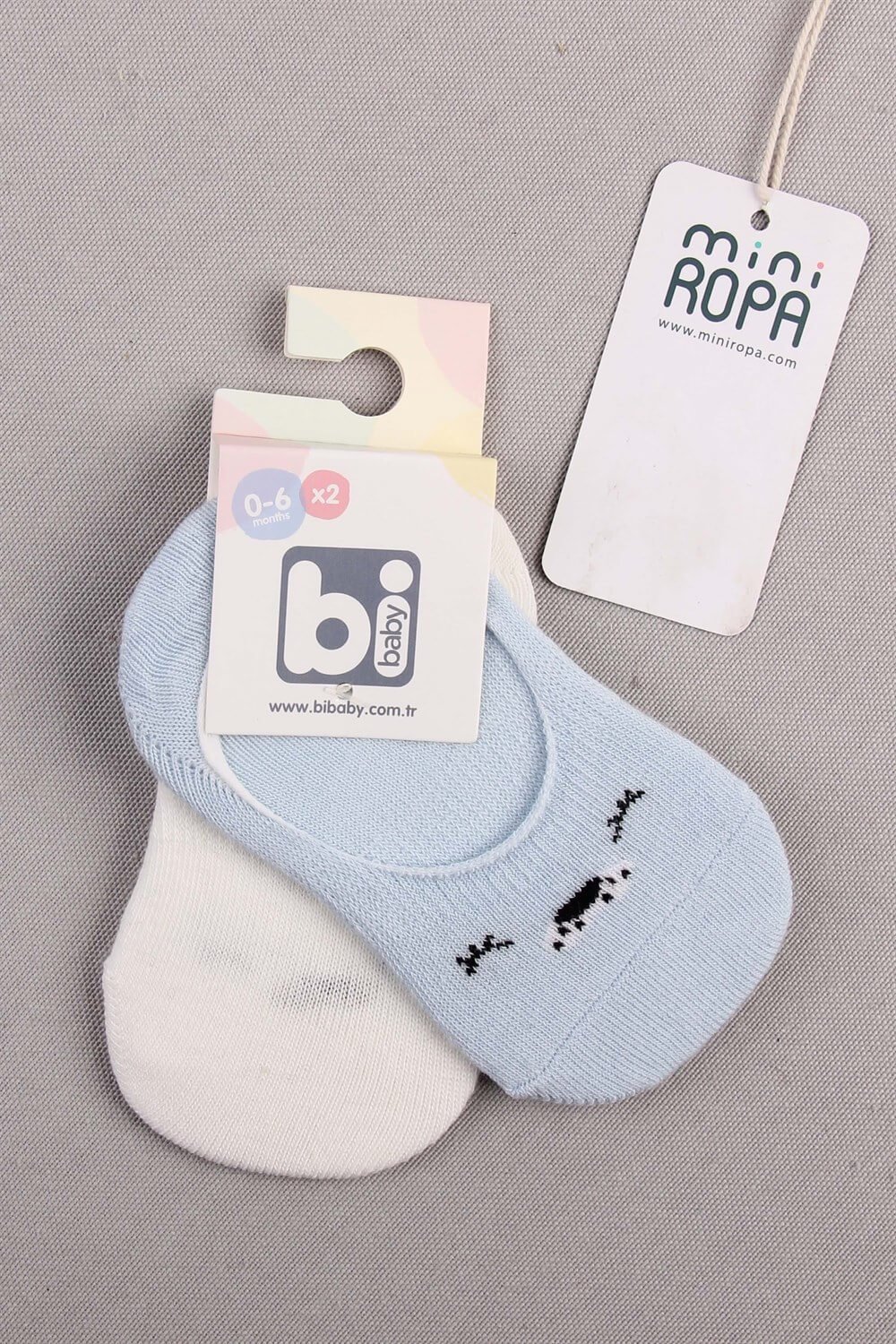 Mavi Ekru 2'li Cute Face Erkek Bebek Babet Çorabı