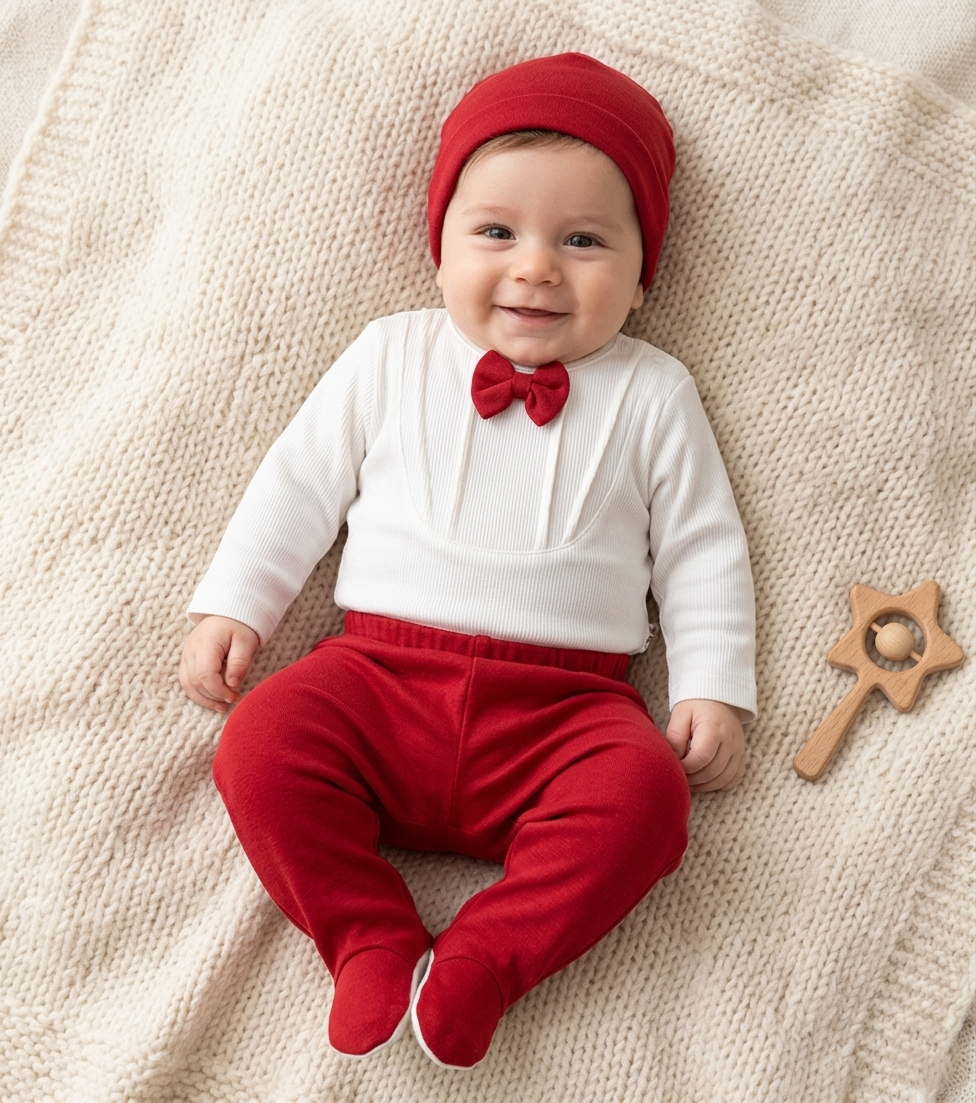 Papyonlu Nervürlü Erkek Bebek Takımı