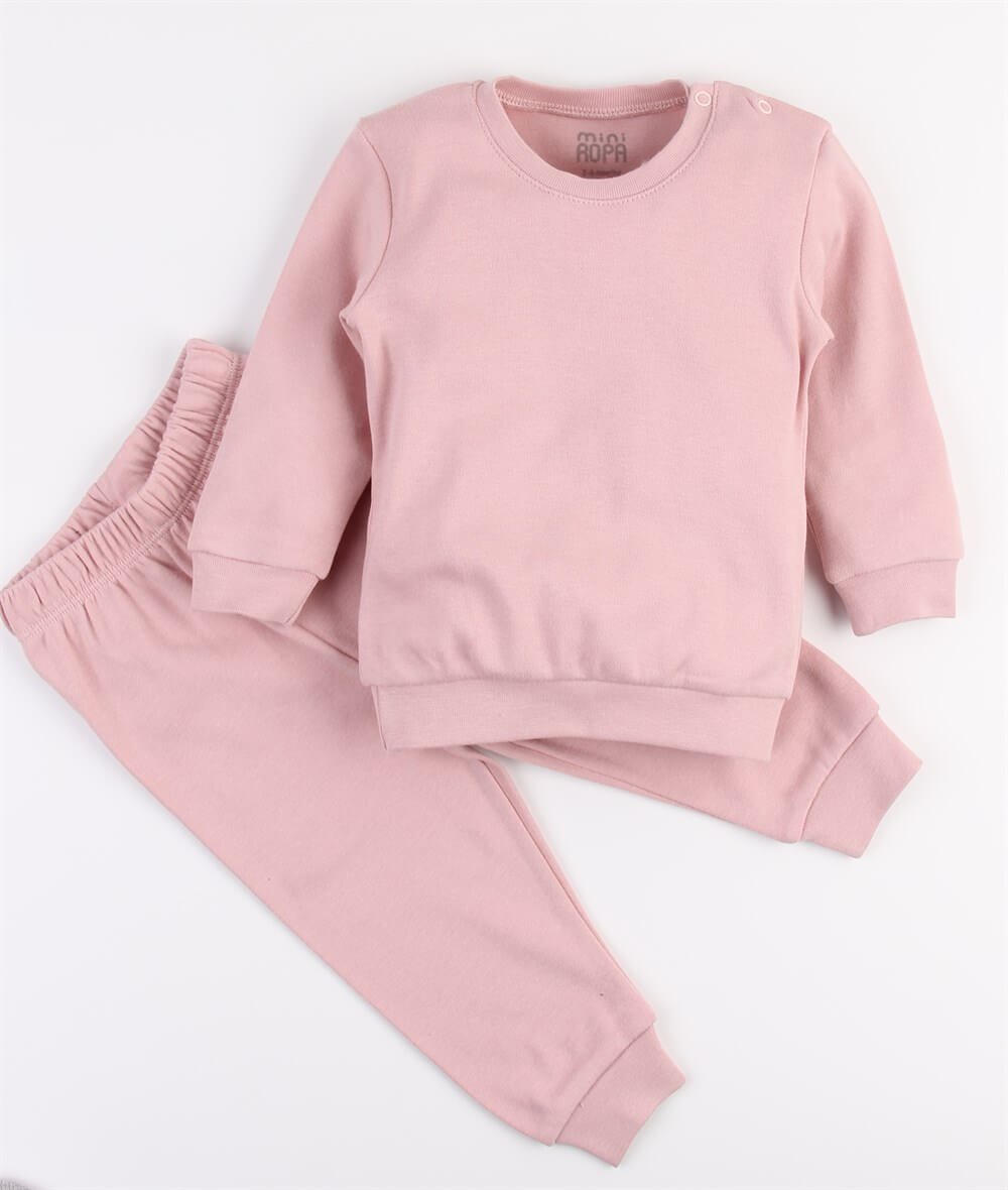 Pembe Mevsimlik Kız Bebek Takımı Alt Üst Sweat Takım