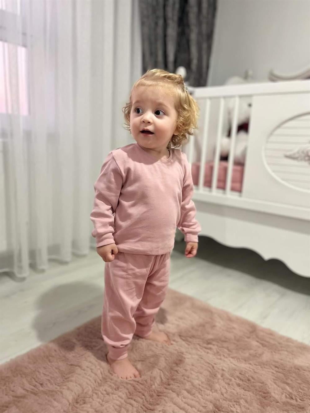 Pembe Mevsimlik Kız Bebek Takımı Alt Üst Sweat Takım
