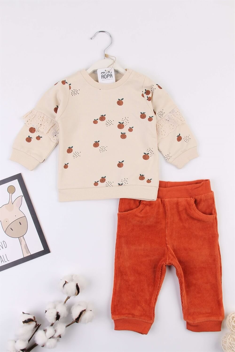 Sevimli Kış Sweatshirt 2'li Kız Bebek Takımı