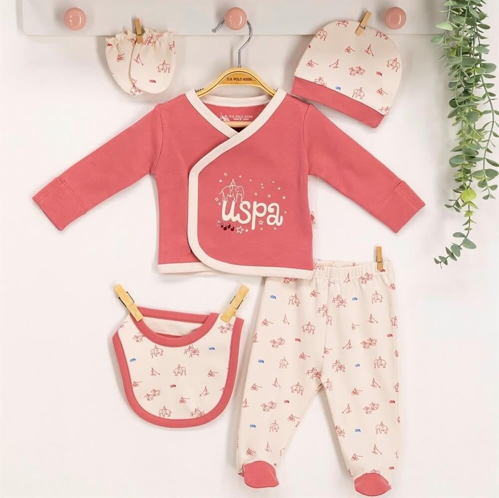 U.S. POLO ASSN. Kız Bebek 5'li Zıbın Seti Hastane Çıkışı