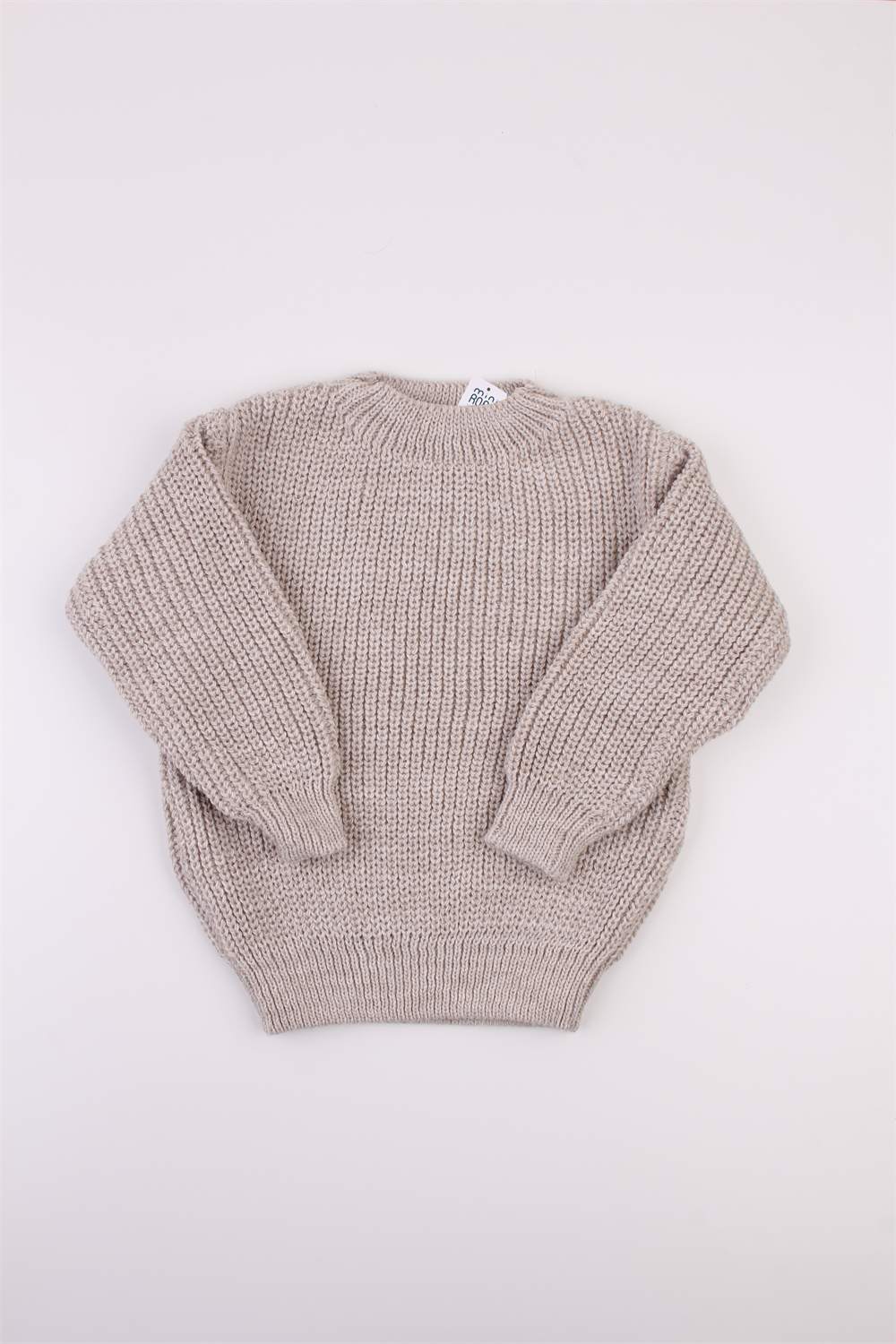 Unisex Regular Bebek Çocuk Kazak Bej Bisiklet Yaka Oversize Triko Kazak