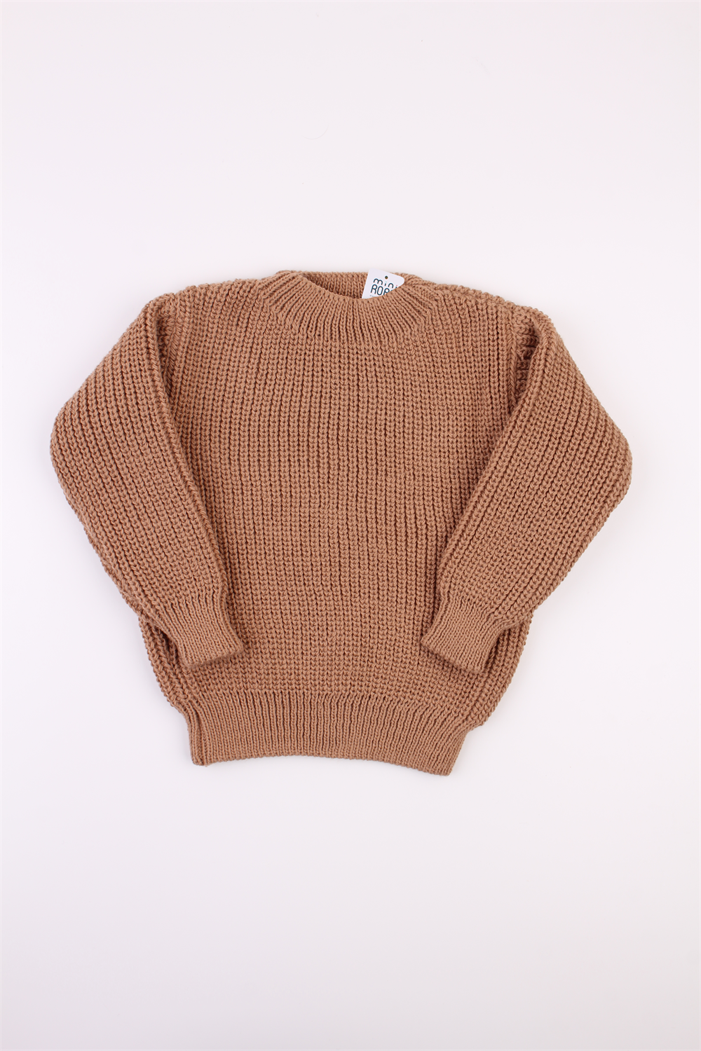Unisex Regular Bebek Çocuk Kazak Kahverengi Bisiklet Yaka Oversize Triko Kazak
