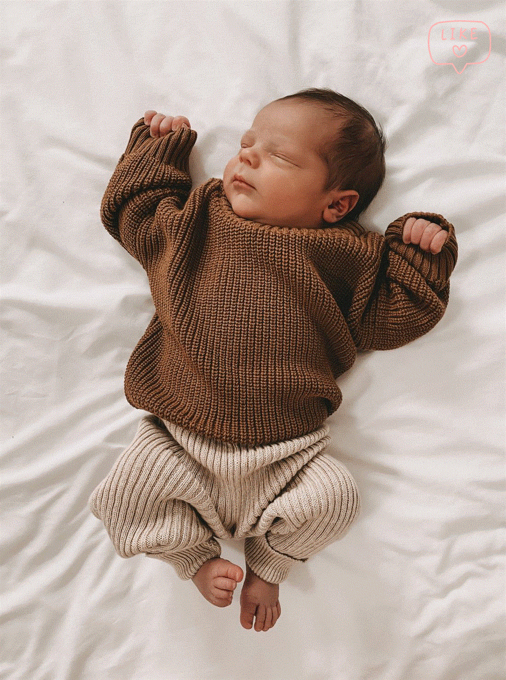 Unisex Regular Bebek Çocuk Kazak Kahverengi Bisiklet Yaka Oversize Triko Kazak