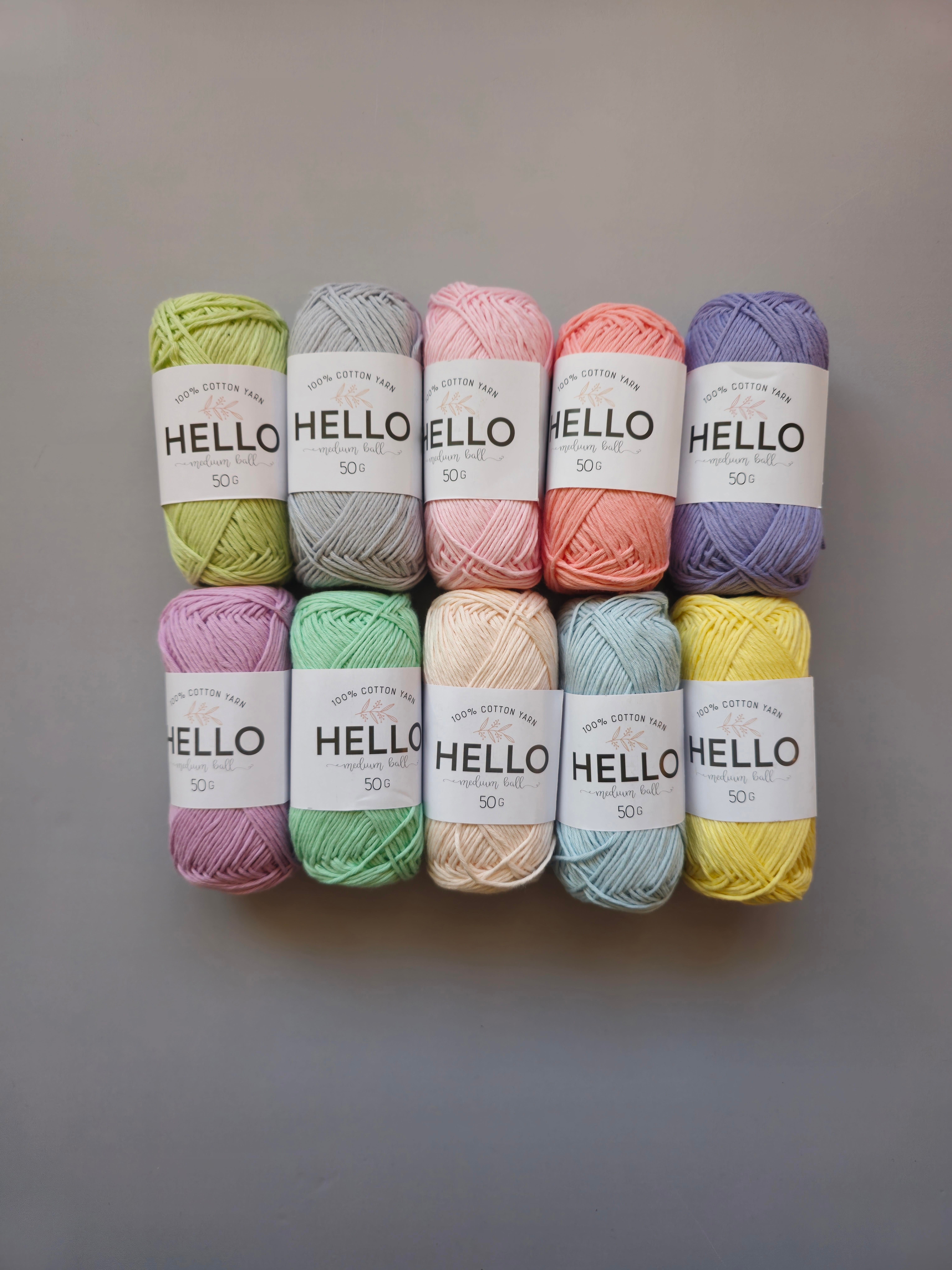 10 Adet Pastel Renkler 50 Gram Hello Koton İplik