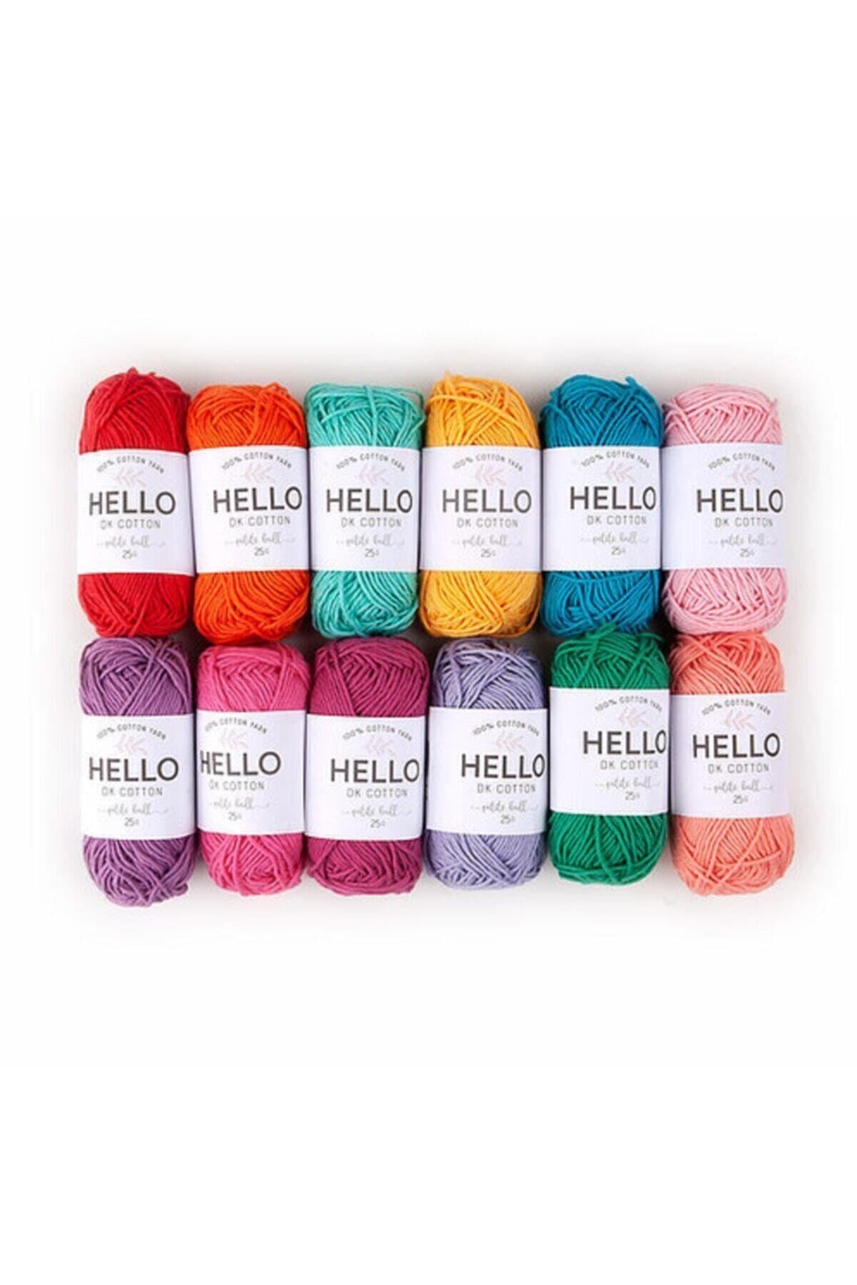 12 Adet Canlı Renkler 25 Gram Hello Koton İplik