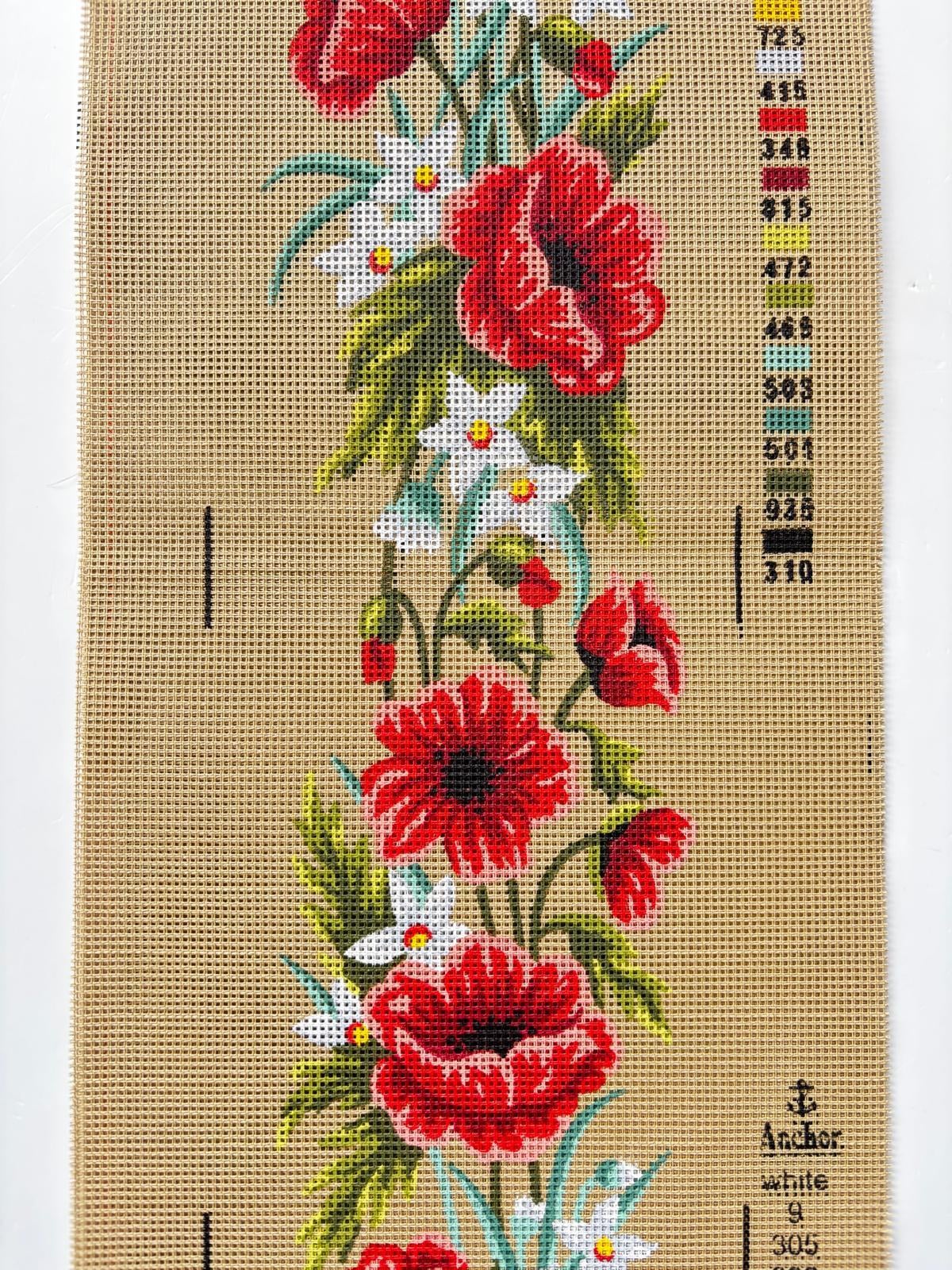 25x100 cm Kırmızı Çiçek Desenli DMC Muline İplikli Goblen Kiti