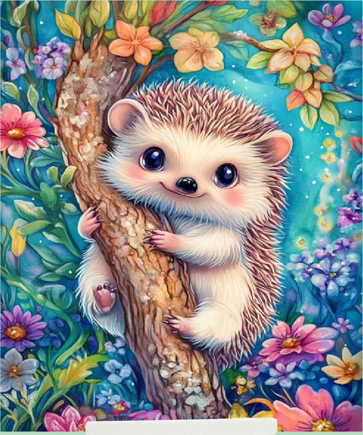 Ağaca Sarılan Kirpi Elmas Mozaik Puzzle Kit 21x25 cm