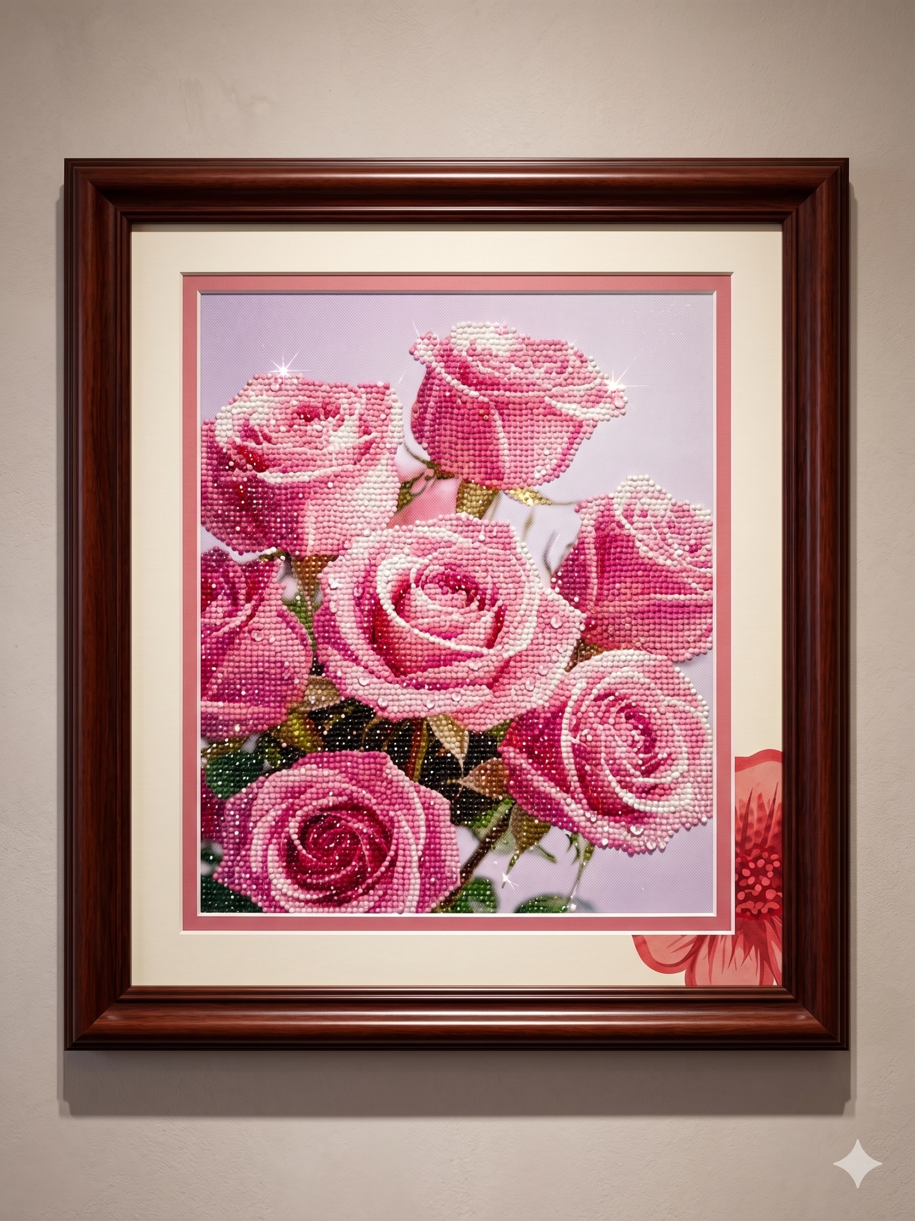 Boncuk İşleme Kiti 50 x 40 Pembe Güller