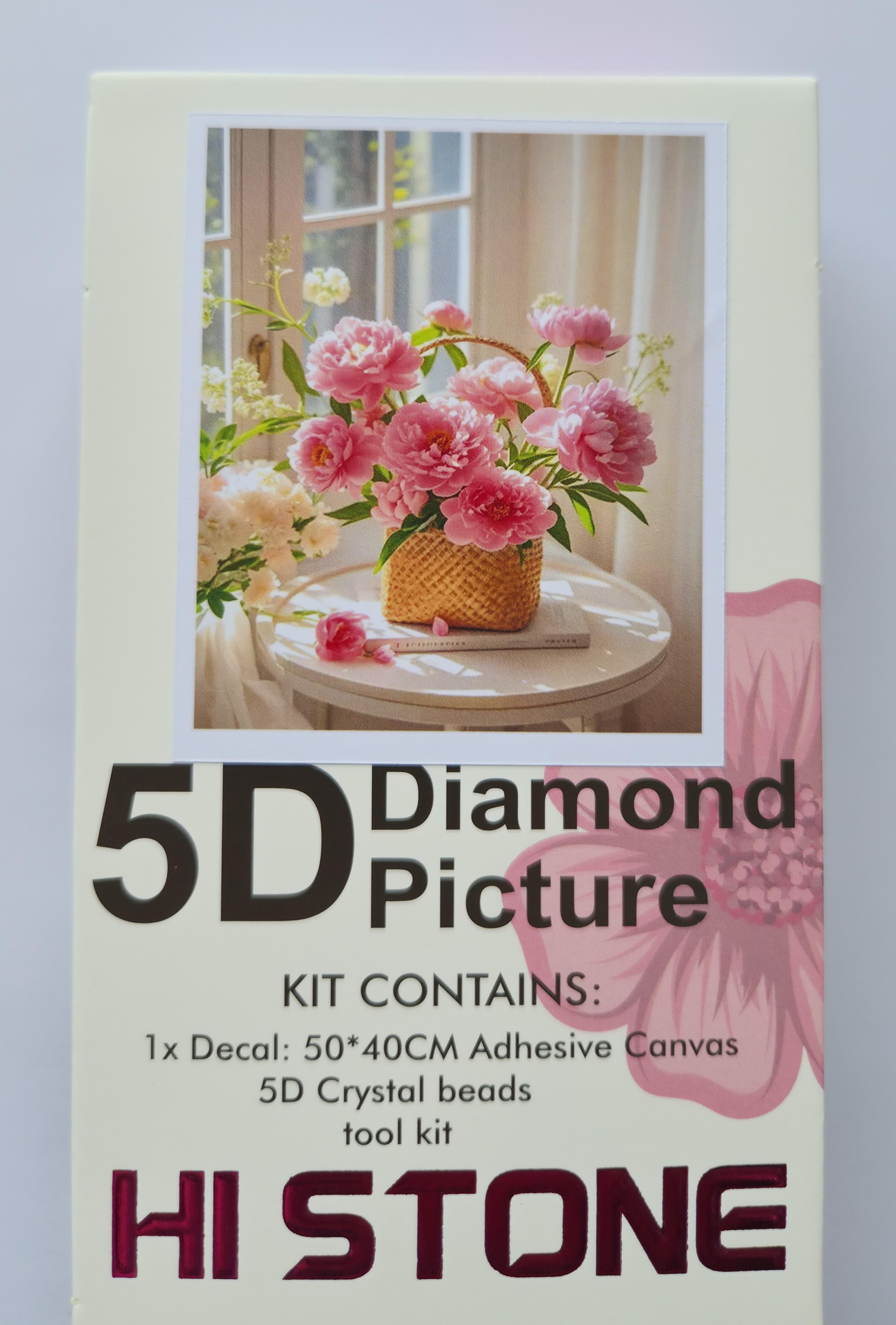Boncuk İşleme Kiti 50 x 40 Sepette Pembe Çiçekler