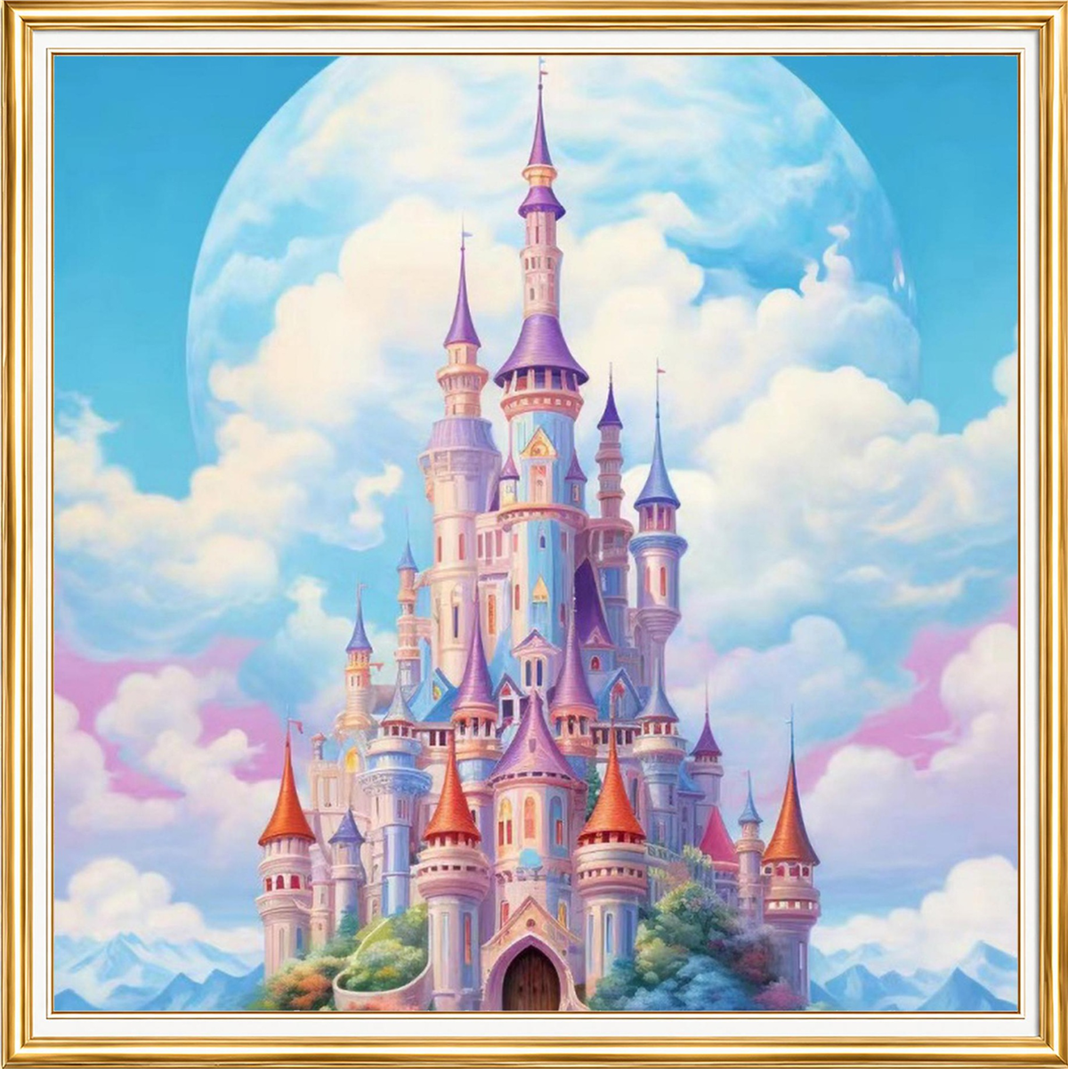 Bulutlar Üzerinde Masal Şatosu Elmas Mozaik Puzzle Kit 30x30 cm