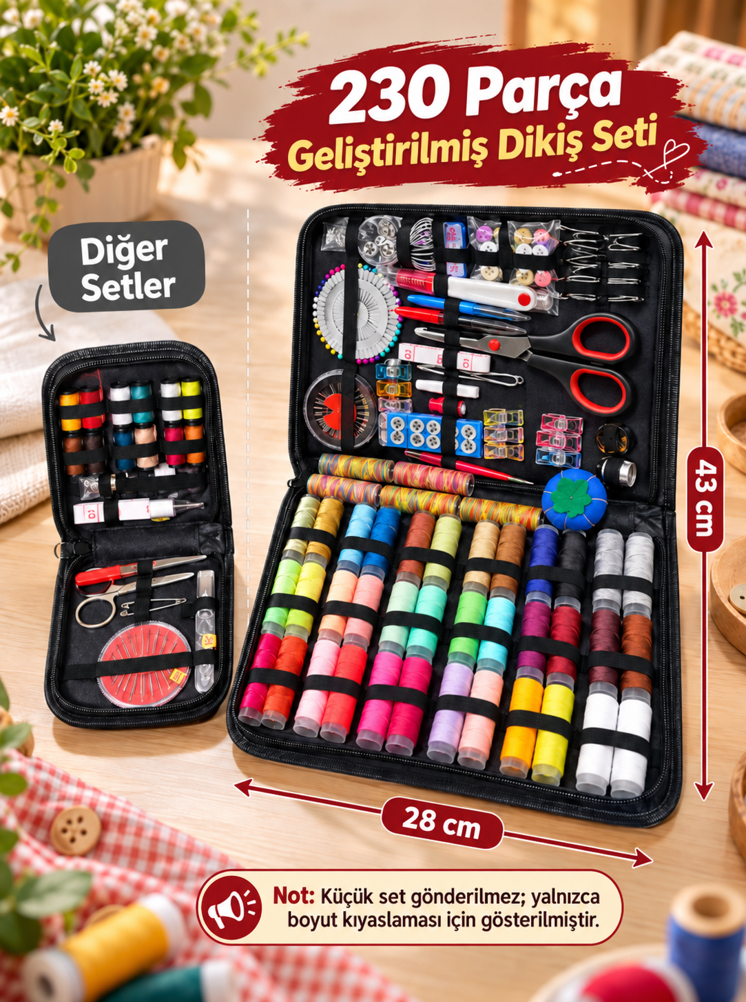 Çantalı Dikiş Seti 230 Parça Geliştirilmiş Dikiş Malzemeleri Çantası Her Eve Lazım Ürünlerden