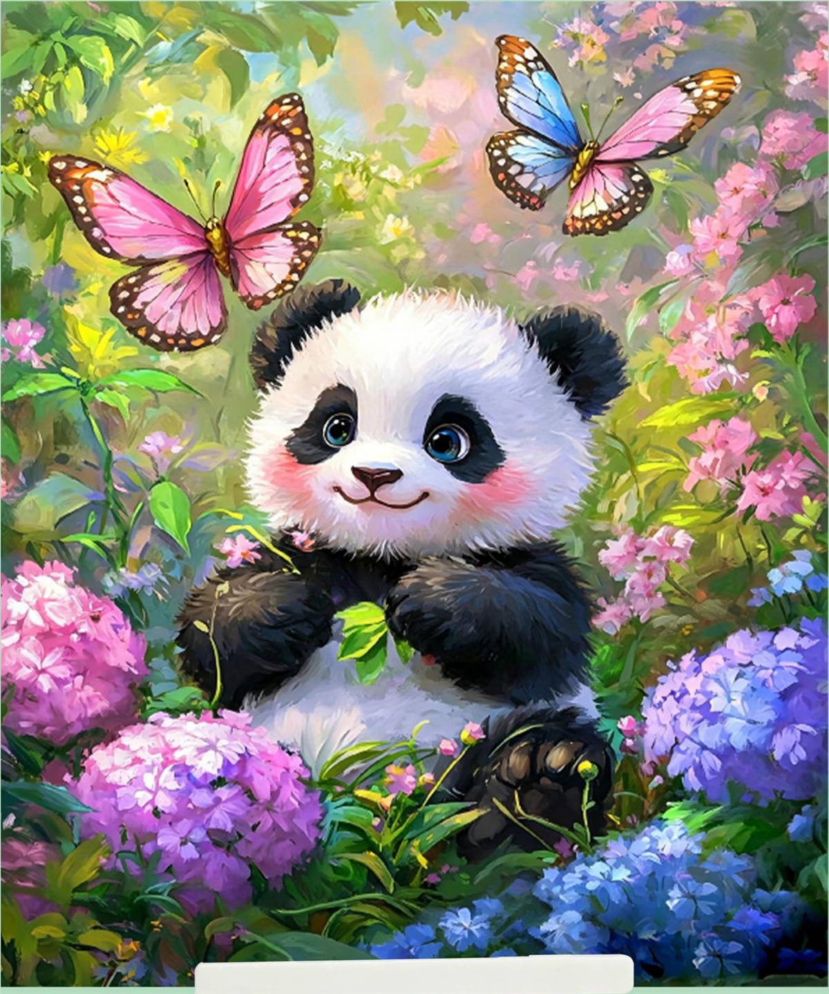 Çiçek Bahçesinde Yavru Panda Elmas Mozaik Puzzle Kit 21x25 cm