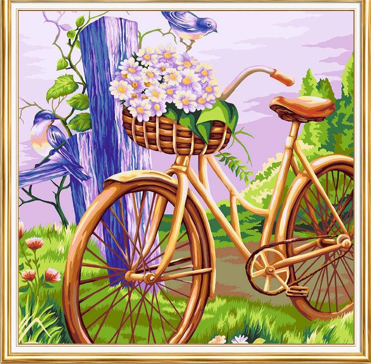 Çiçek Sepetli Bisiklet Elmas Mozaik Puzzle Kit 30x30 cm