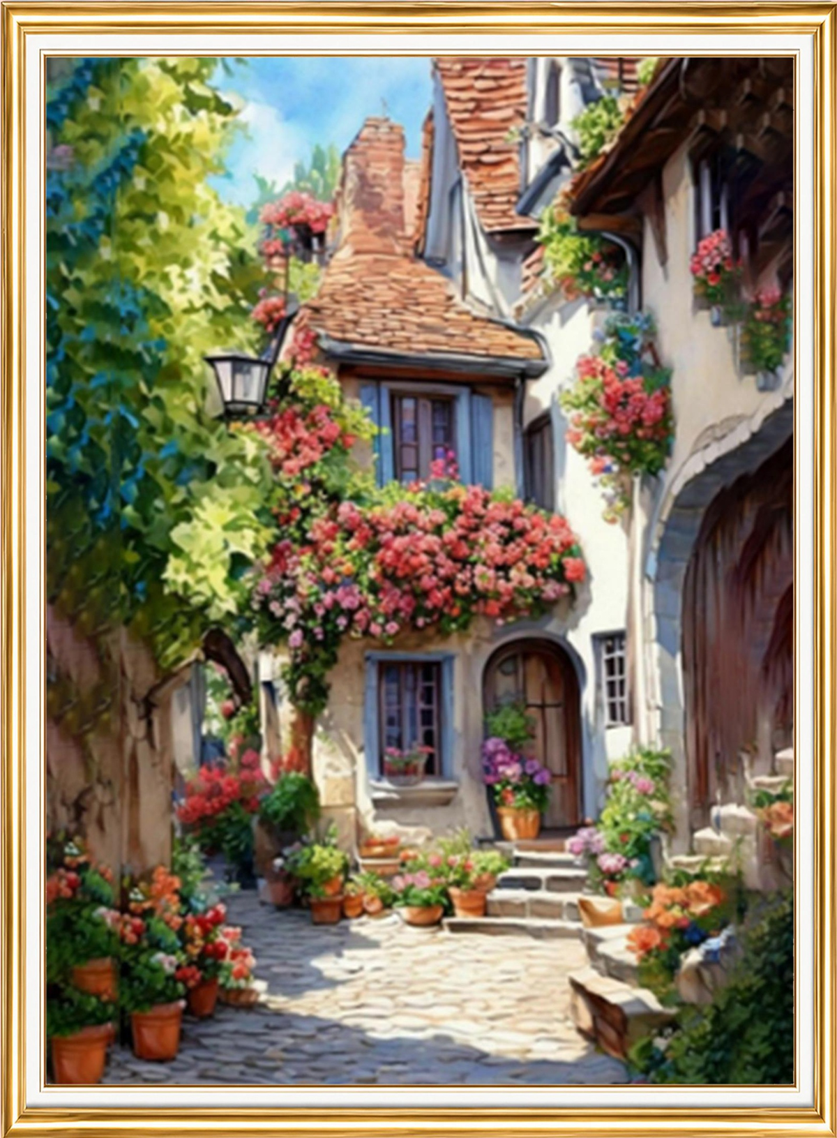 Çiçekli Taş Sokak Elmas Mozaik Puzzle Kit 30x40 cm