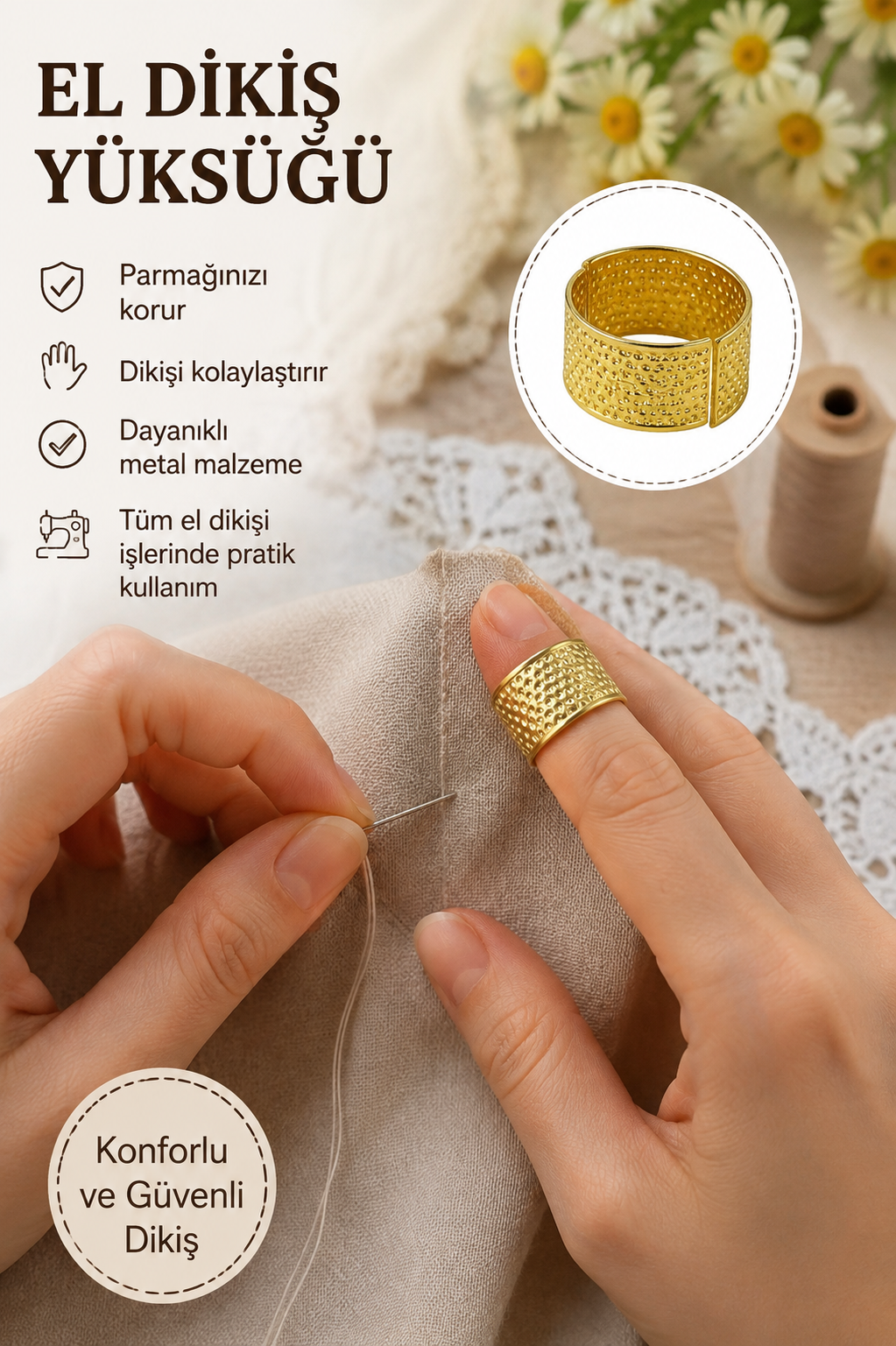Dikiş Yüksüğü Altın Renk, Elde Dikiş ve Terzi Yüksüğü