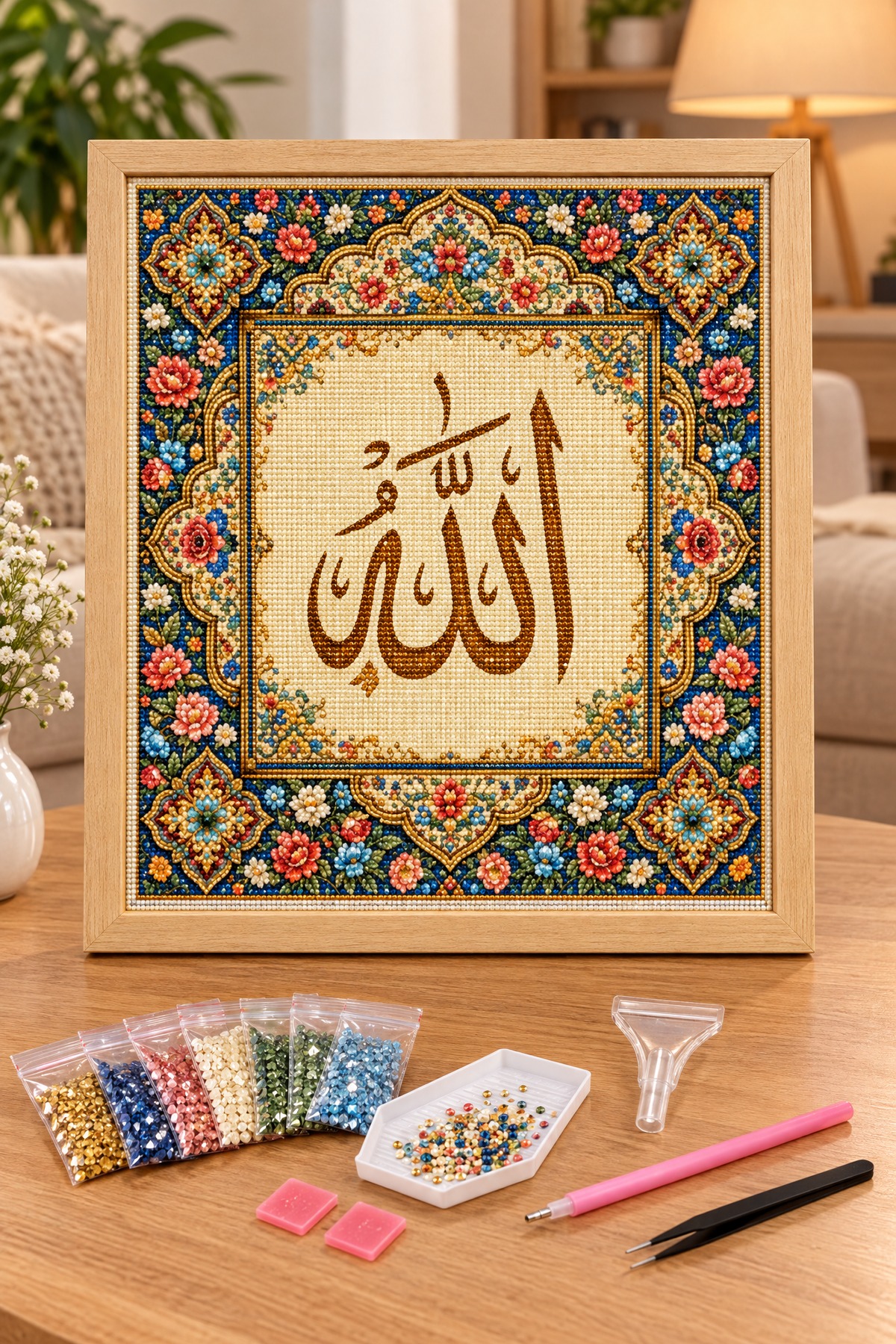 Elmas Boyama Puzzle Kit, Allah Lafzı Hat Sanatı 30x30 cm Mozaik