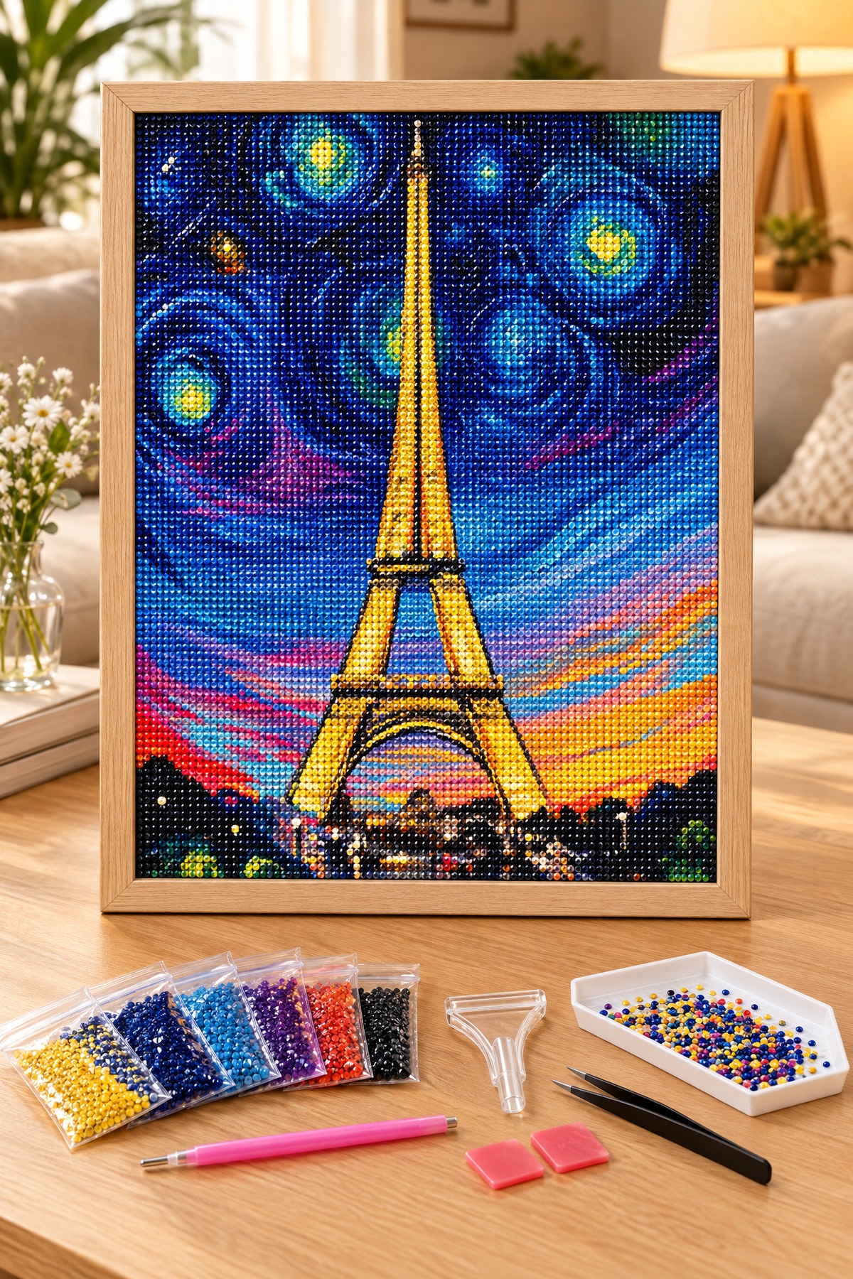 Elmas Boyama Puzzle Kit, Gün Batımında Eyfel Kulesi 21x25 cm Mozaik