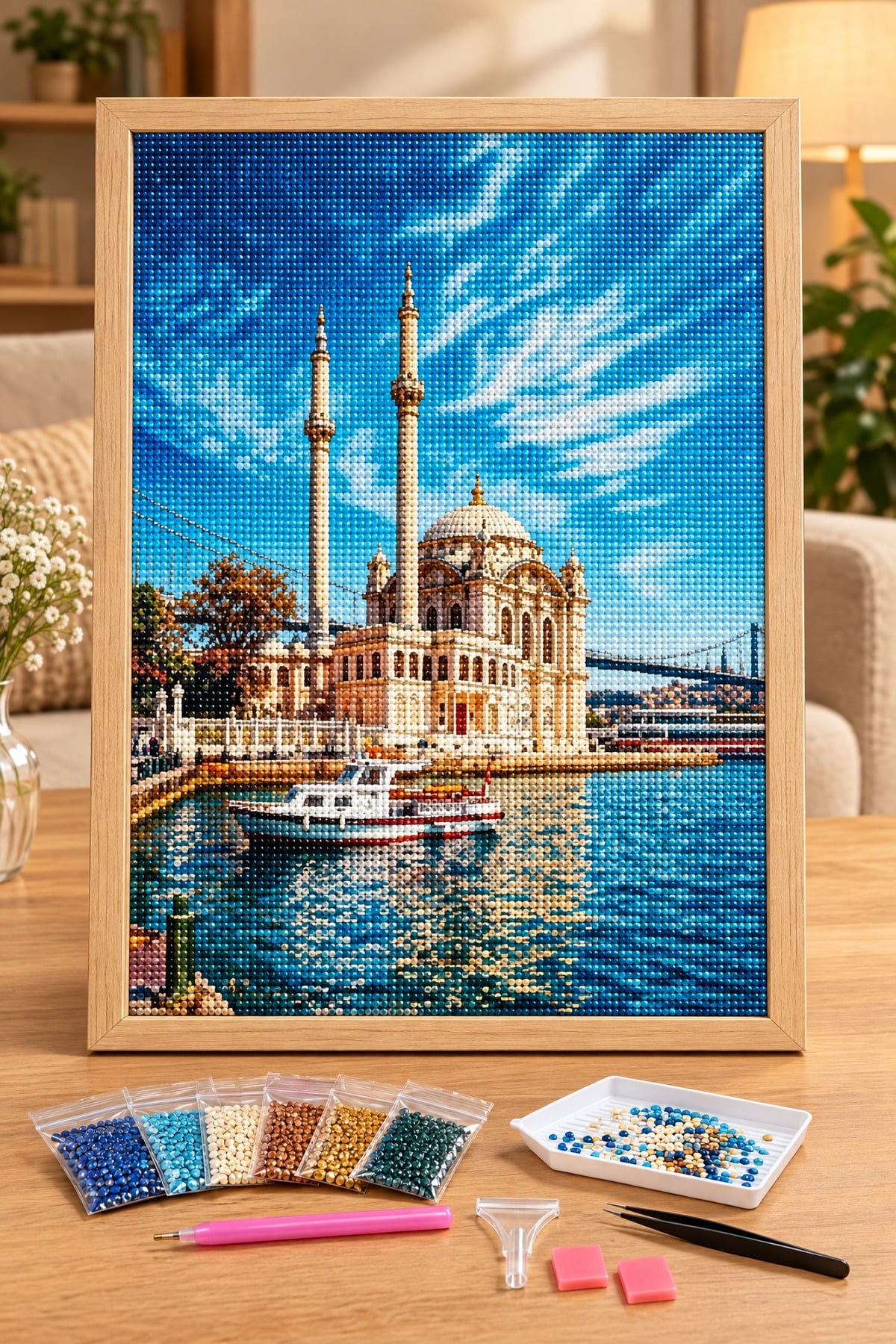 Elmas Boyama Puzzle Kit, Ortaköy Camii ve Boğaz 30x40 cm Mozaik