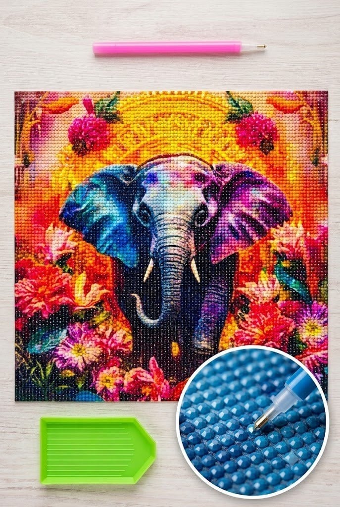 Elmas Mozaik Tablo, 30x30cm Fil Boncuk Yapıştırma Kiti  