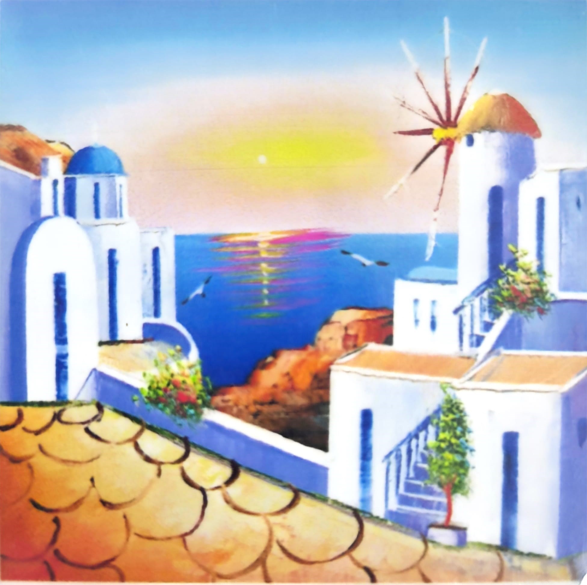 Elmas Mozaik Tablo, 30x30cm Sahil Manzarası Boncuk Yapıştırma Kiti  