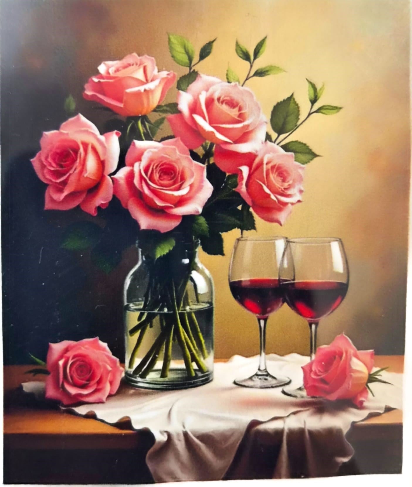 Elmas Mozaik Tablo, 50x40cm Pembe Güller Boncuk Yapıştırma Kiti 