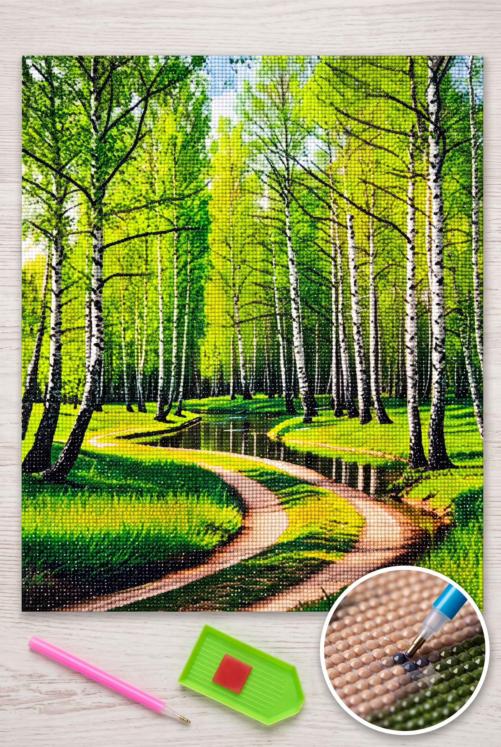 Elmas Mozaik Tablo, 50x40cm Yeşil Orman Boncuk Yapıştırma Kiti 