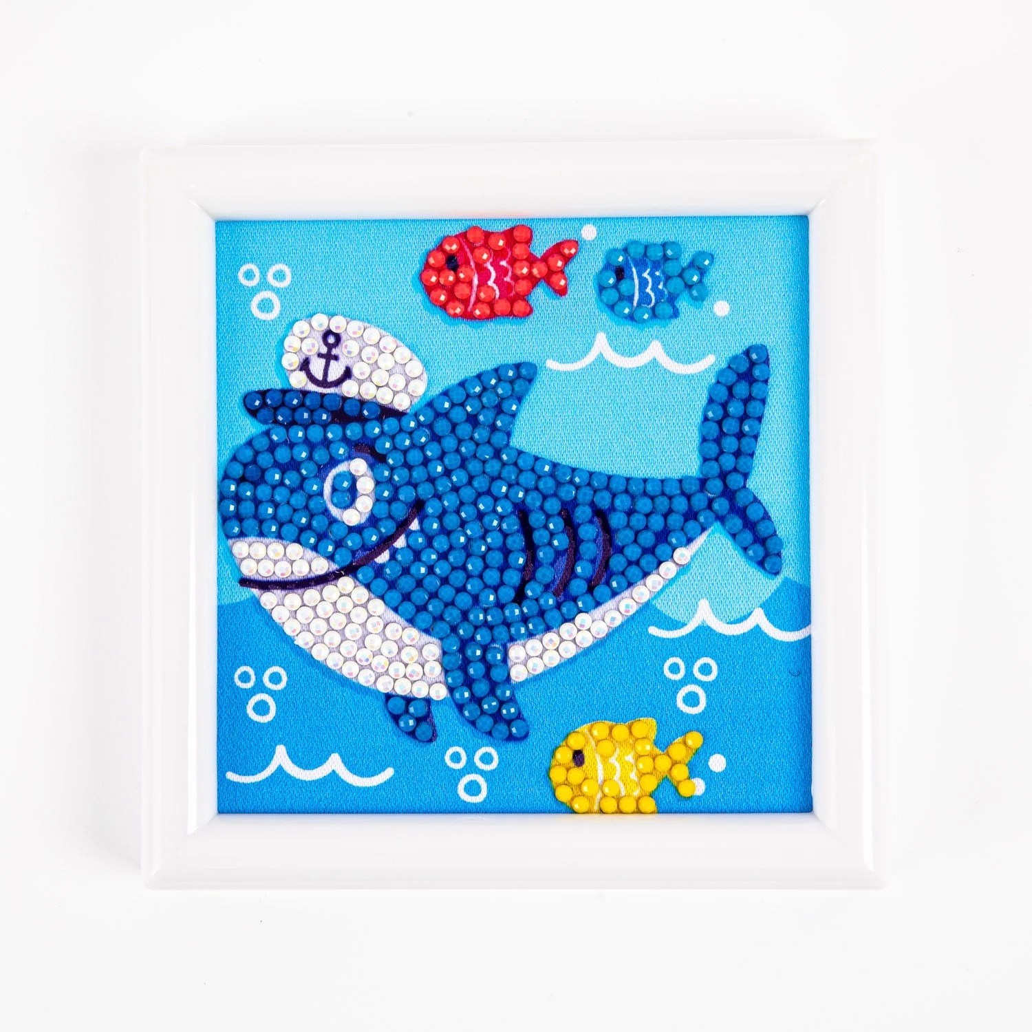 Elmas Mozaik Tablo 9.5 x 9.5cm Köpek Balığı Boncuk Yapıştırma Kiti - Çerçeveli